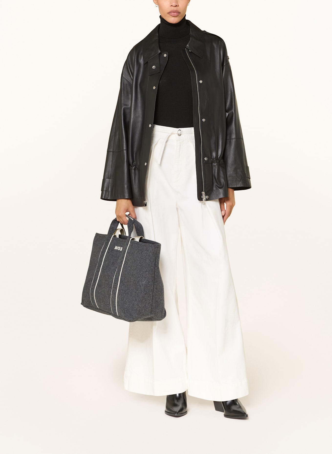 BOSS Torba shopper PALMAH: SZARY / BIAŁY