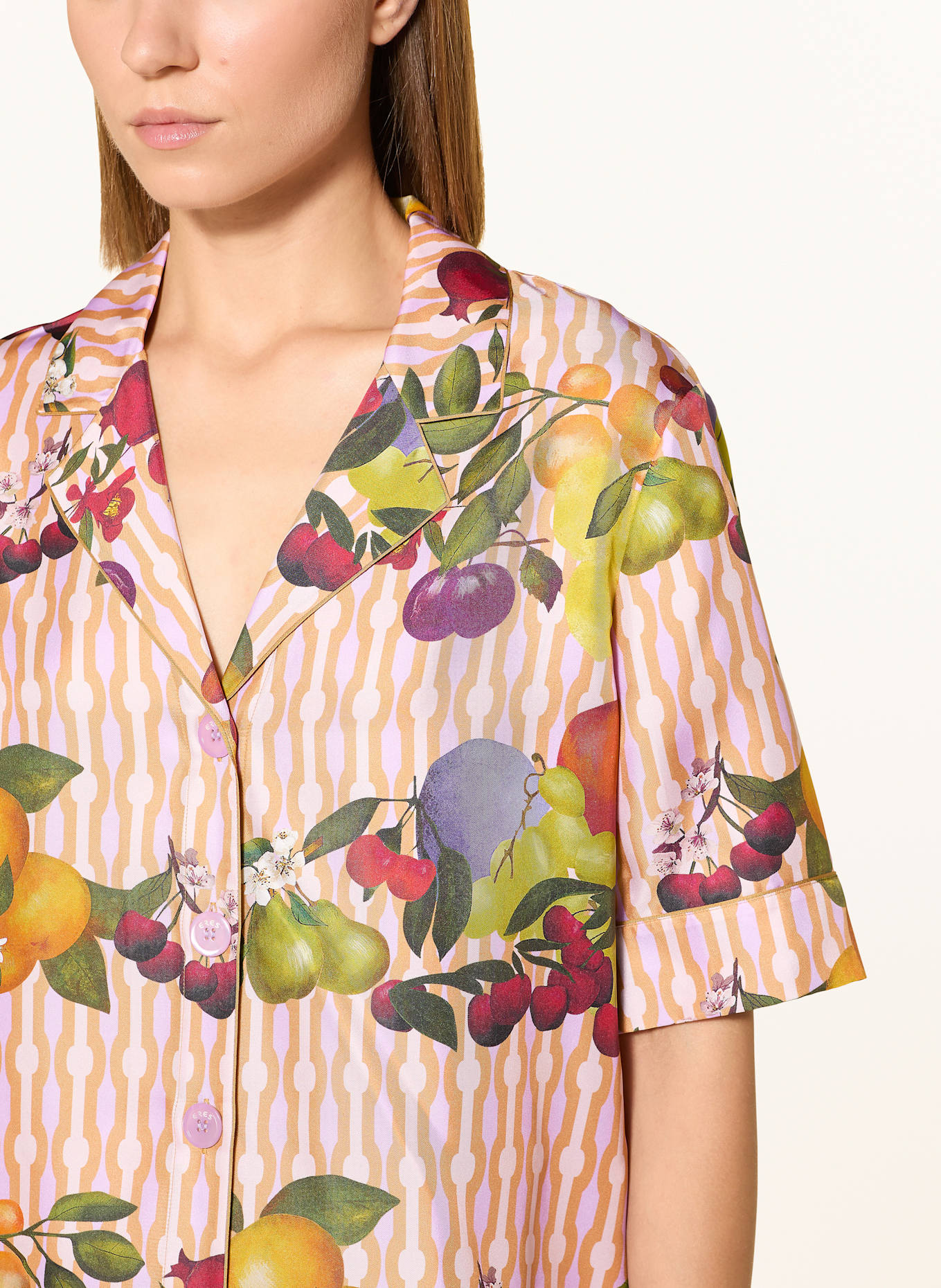 ERES CHERRY silk pajama shirt: LIGHT PURPLE / BEIGE / DARK RED