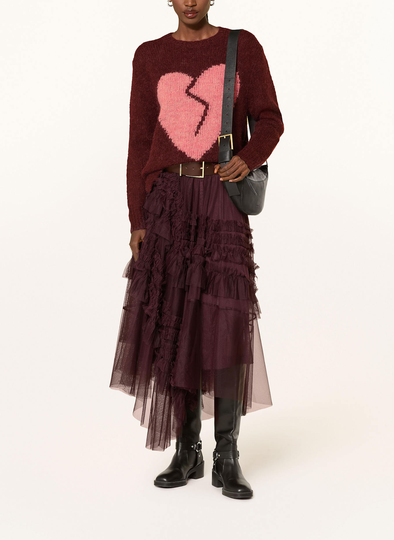 ALLSAINTS Pullover LUVHEART: DUNKELROT / ROSA