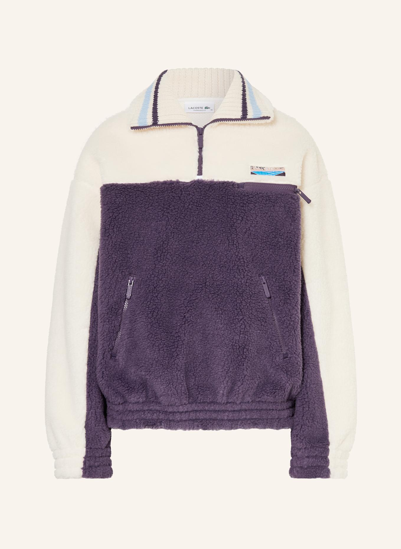 LACOSTE Schlupfjacke aus Teddyfell: ECRU / DUNKELLILA