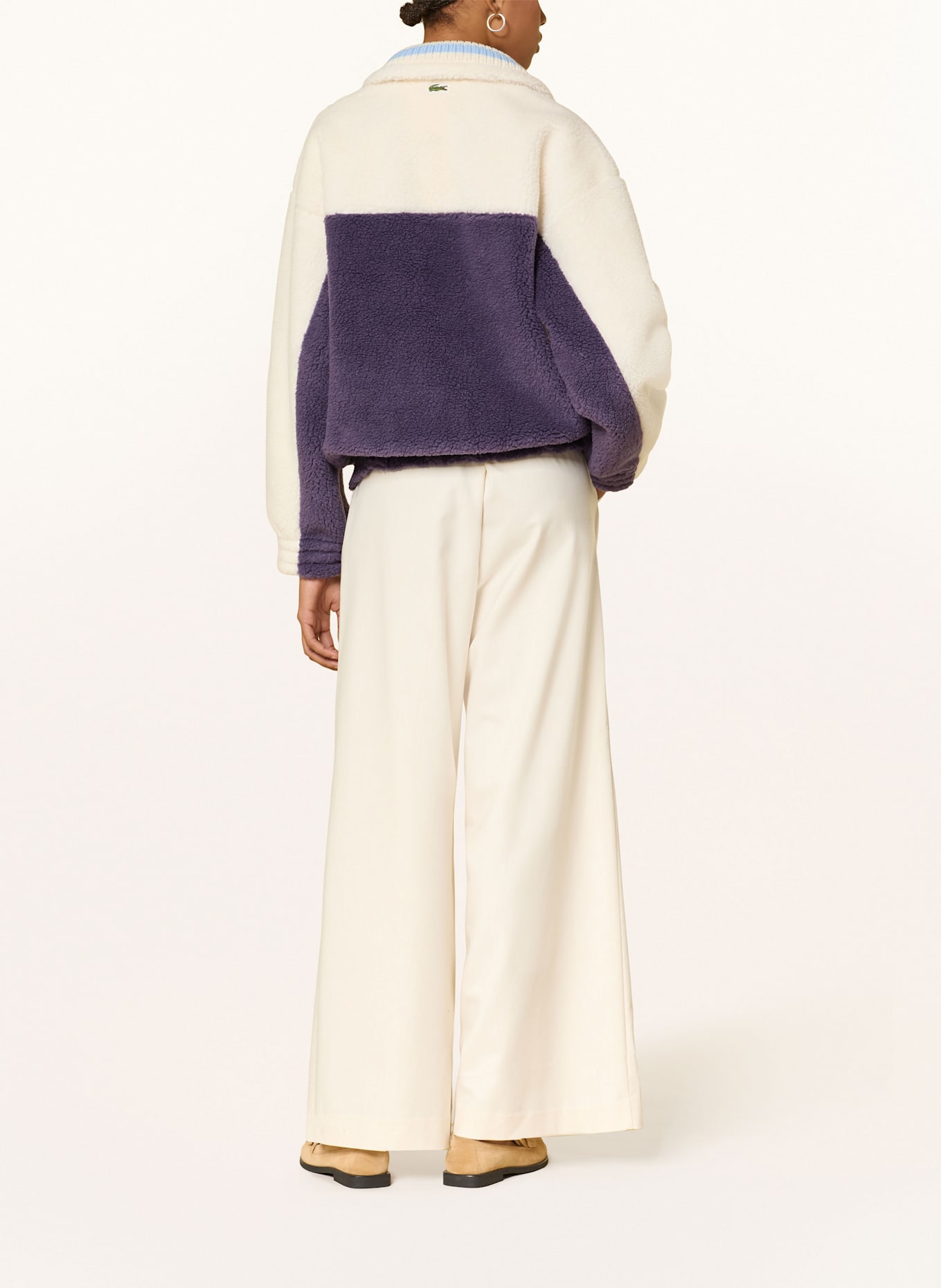 LACOSTE Schlupfjacke aus Teddyfell: ECRU / DUNKELLILA