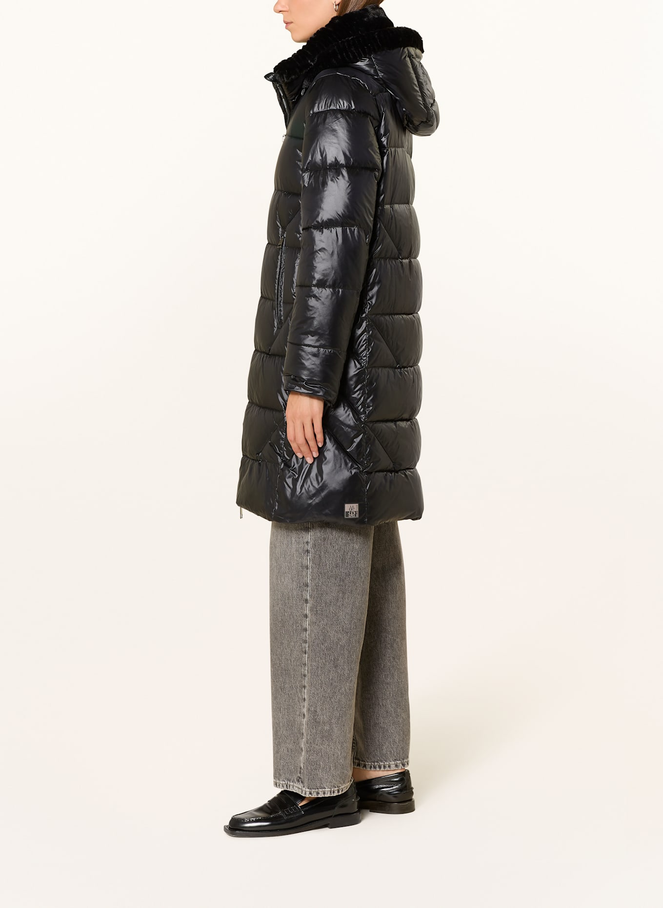 MILESTONE Steppmantel MSROCKY mit abnehmbarer Kapuze und Kunstfell: SCHWARZ