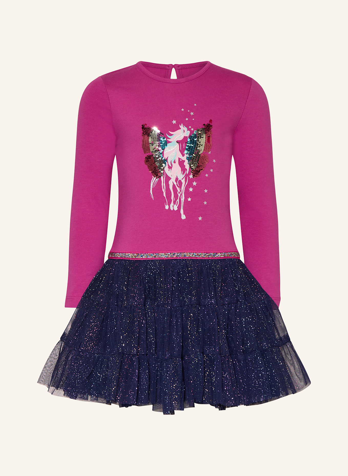 DANAMADE Kleid im Materialmix mit Pailletten: PINK / DUNKELBLAU