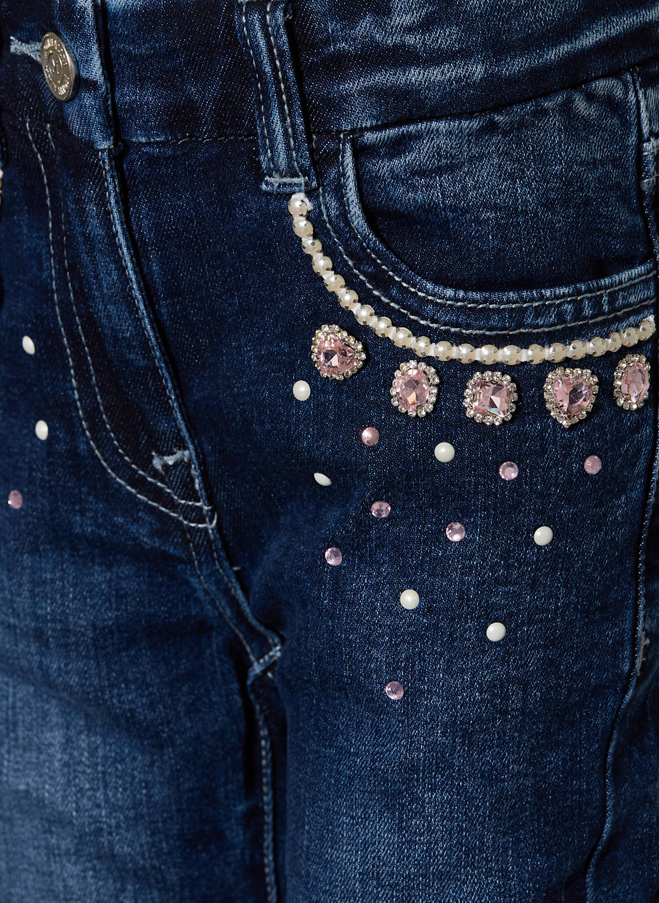 MONNALISA Jeans mit Schmucksteinen: Blu Stone Denim