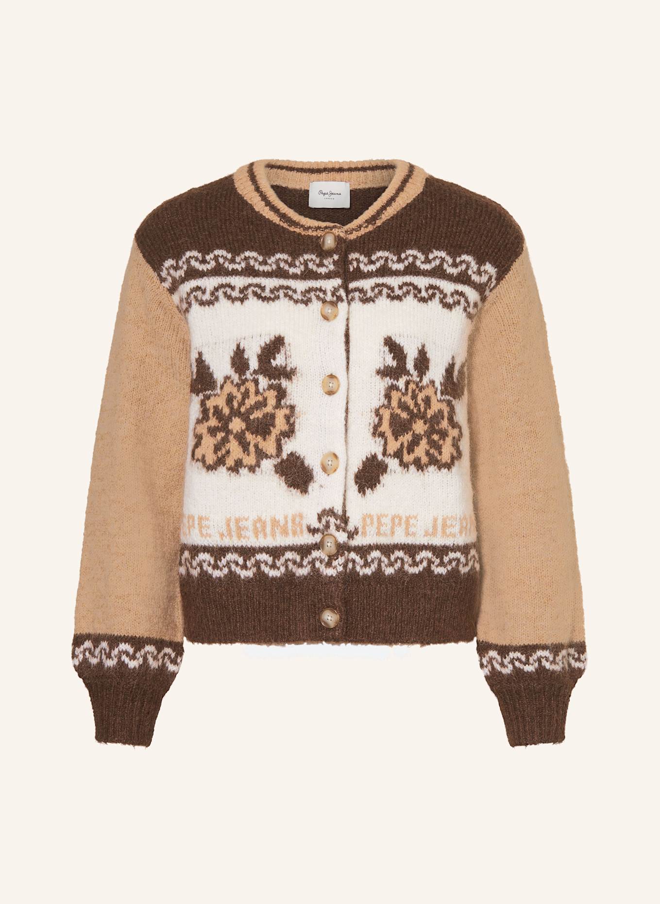 Pepe Jeans Strickjacke CENTA: HELLBRAUN / DUNKELBRAUN / WEISS