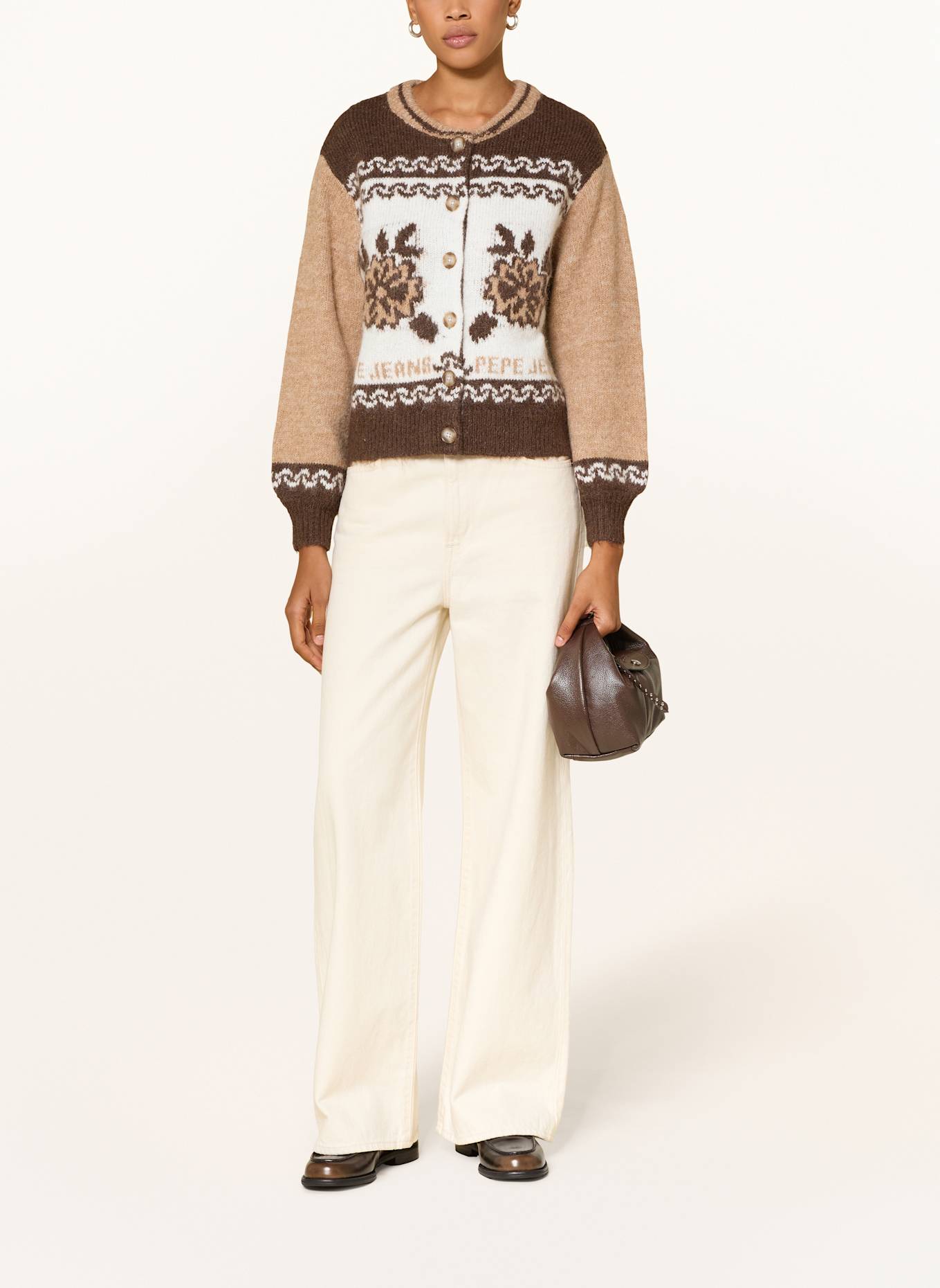 Pepe Jeans Strickjacke CENTA: HELLBRAUN / DUNKELBRAUN / WEISS