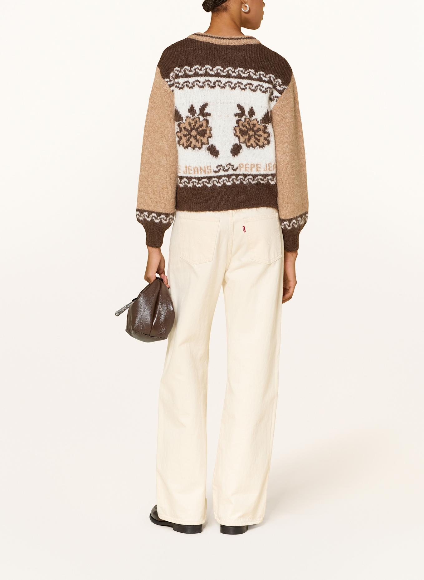 Pepe Jeans Strickjacke CENTA: HELLBRAUN / DUNKELBRAUN / WEISS