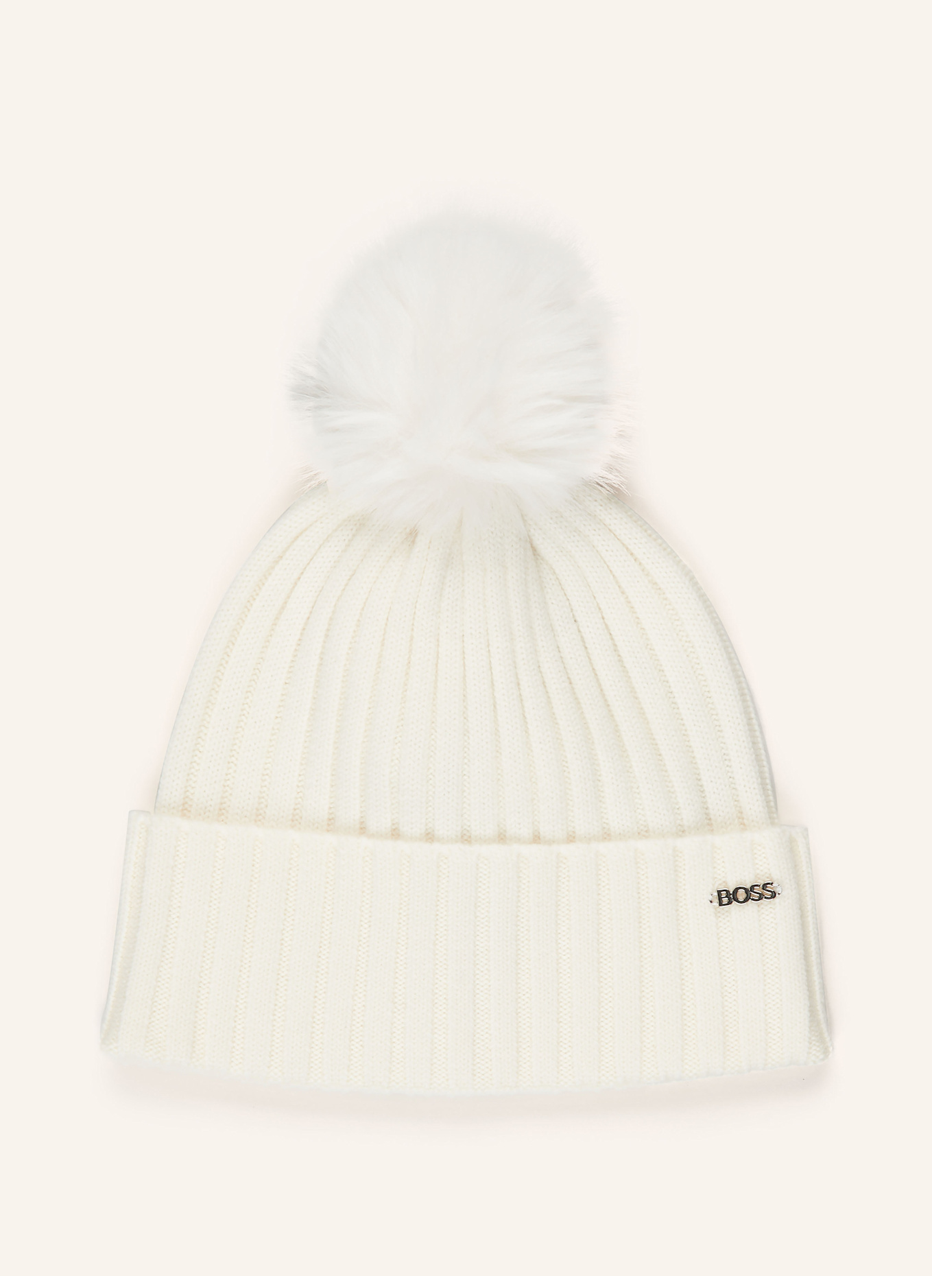 BOSS Mütze mit Kunstpelz: ECRU