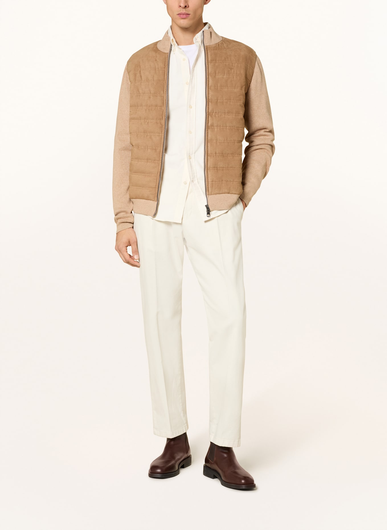 FYNCH-HATTON Strickjacke im Materialmix: HELLBRAUN