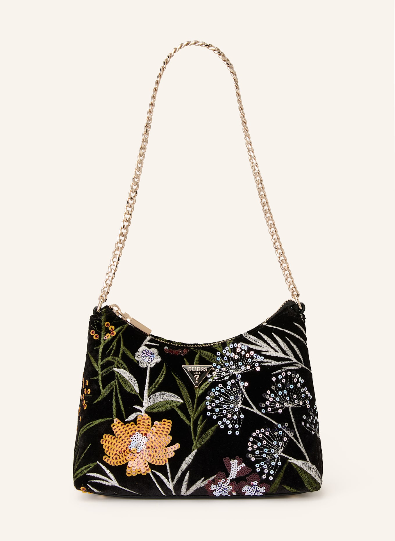 GUESS Schultertasche ZALINA mit Pailletten: SCHWARZ