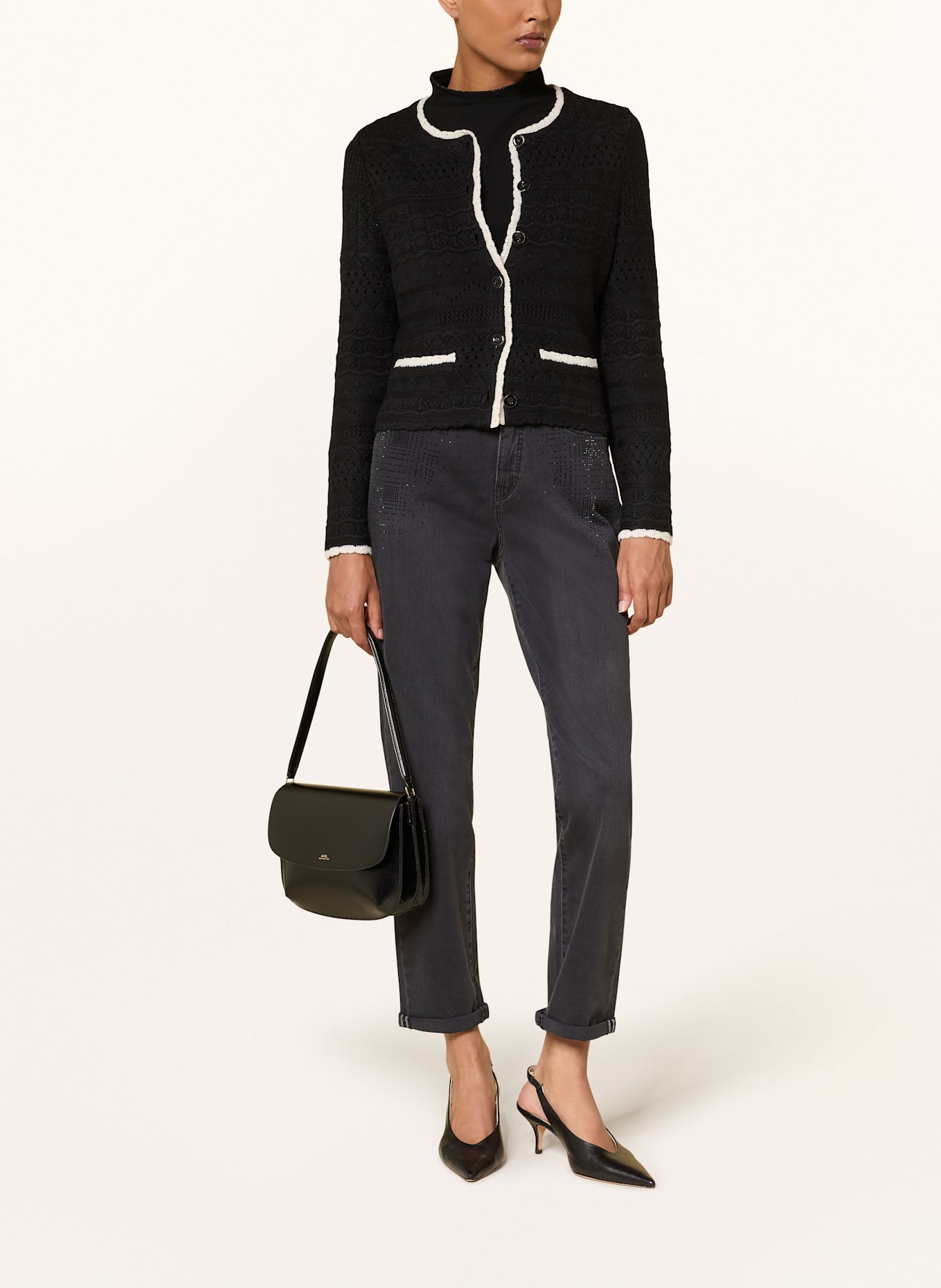 MARC CAIN Strickjacke: SCHWARZ / WEISS