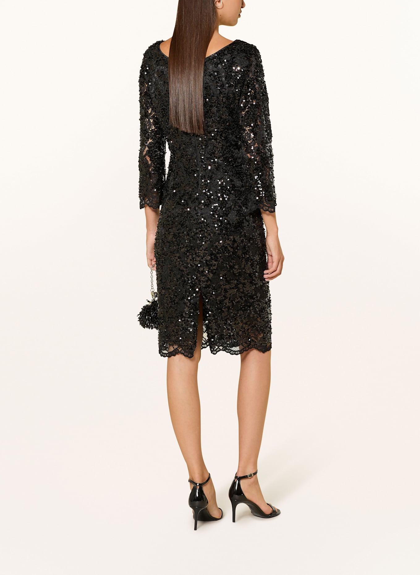 MARC CAIN Spitzenkleid mit 3/4-Arm und Pailletten: SCHWARZ