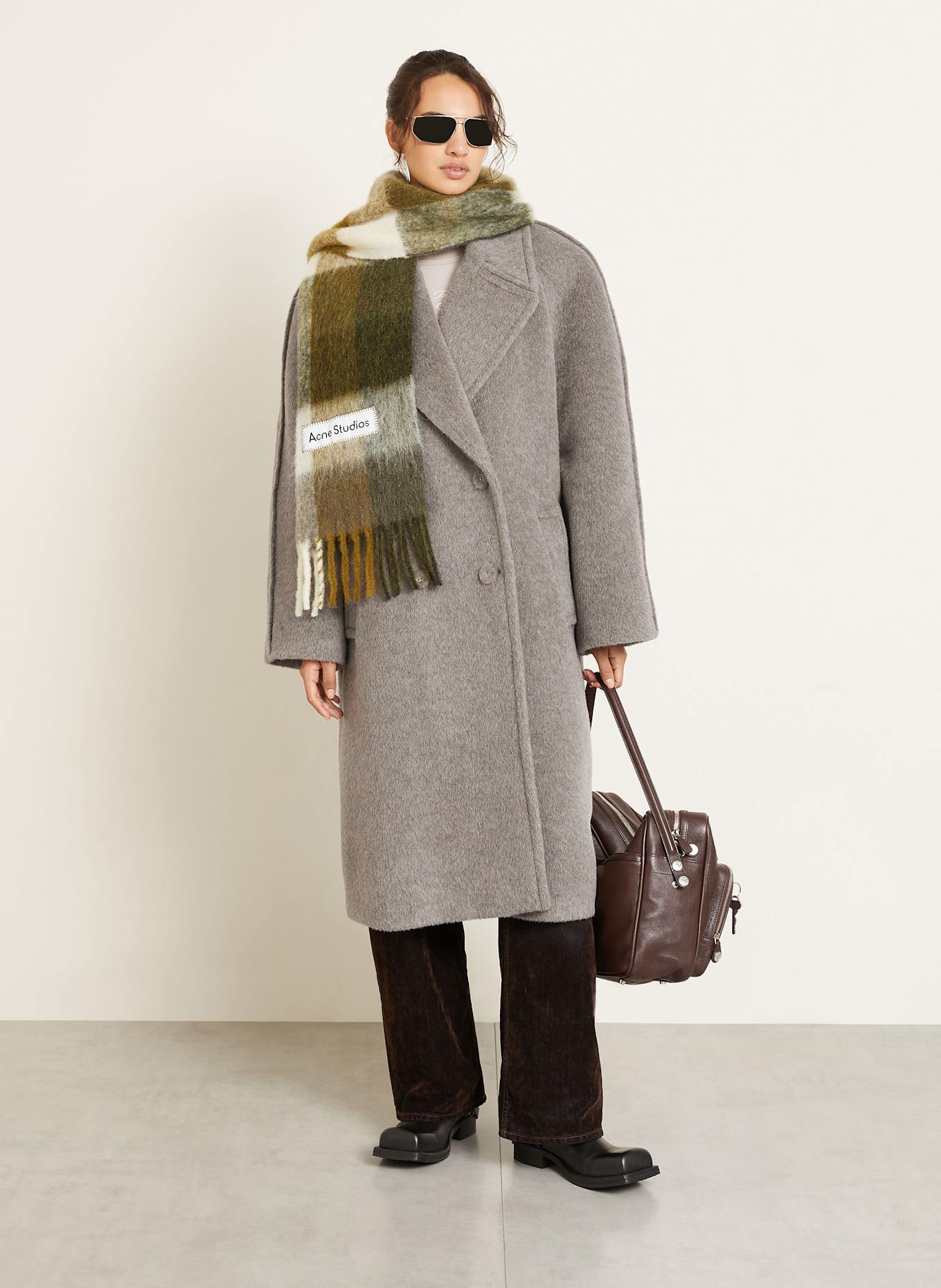 Acne Studios Płaszcz bosmański z dodatkiem alpaki: SZAROBRĄZOWY