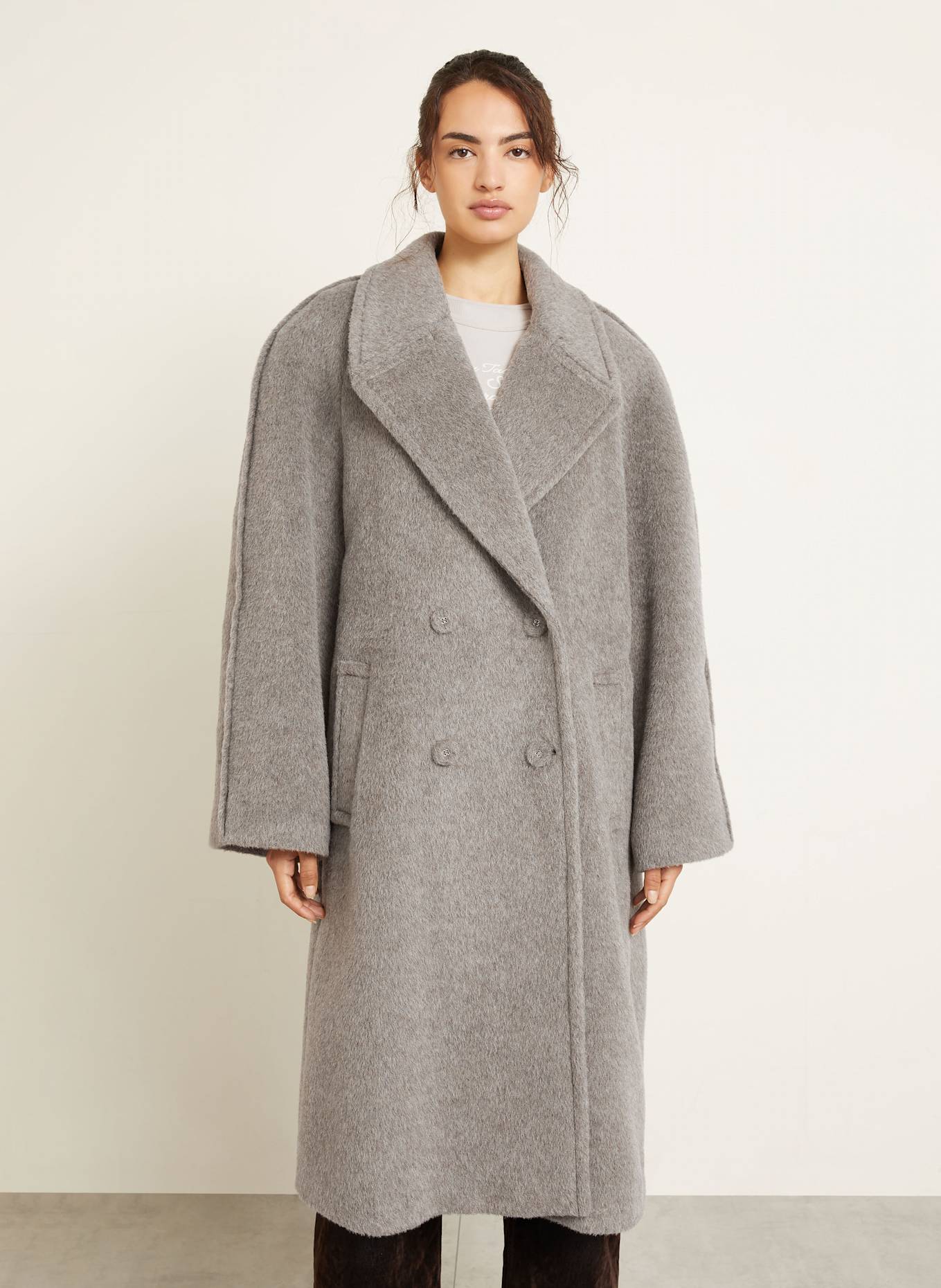 Acne Studios Płaszcz bosmański z dodatkiem alpaki: SZAROBRĄZOWY