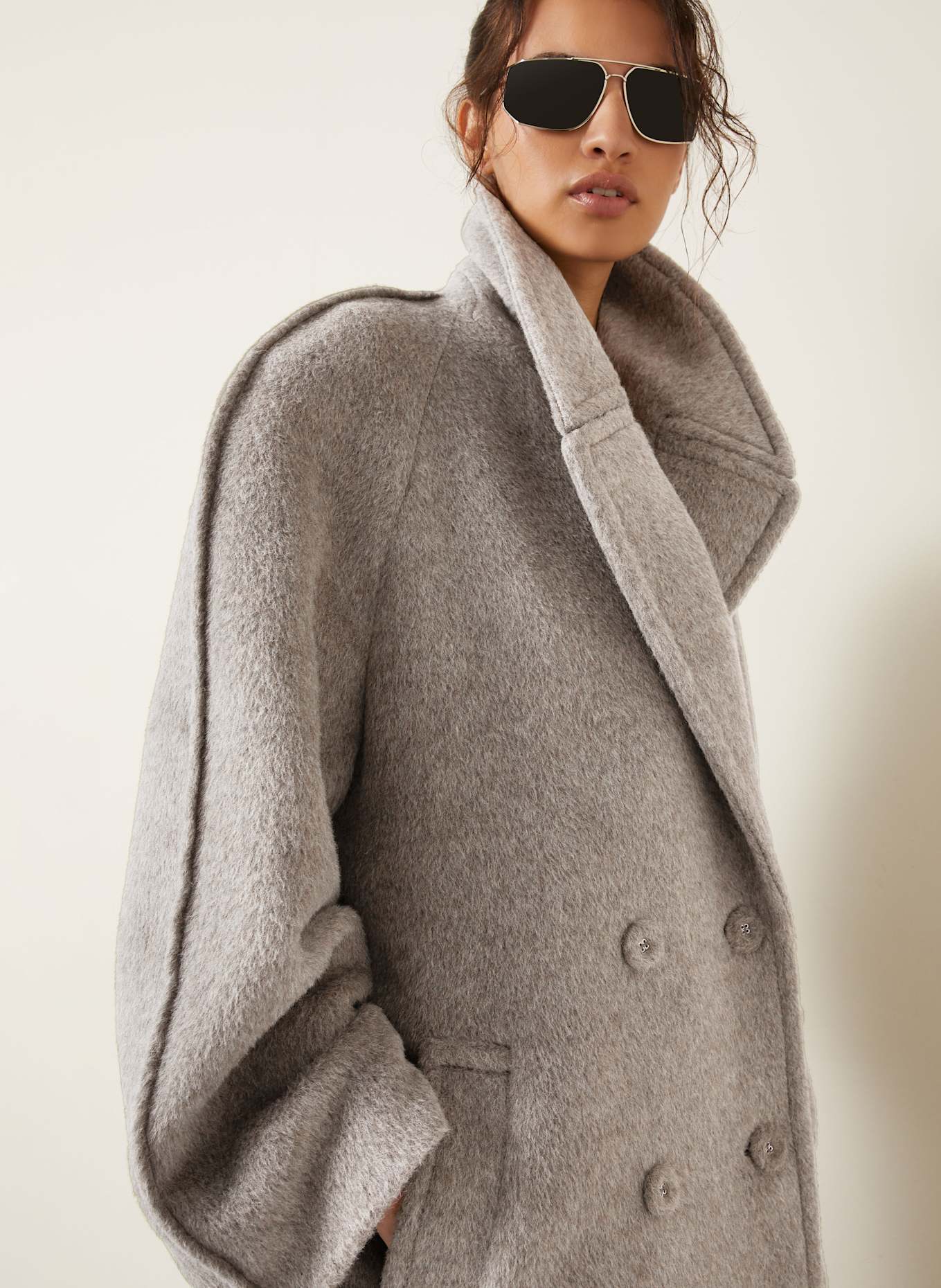 Acne Studios Płaszcz bosmański z dodatkiem alpaki: SZAROBRĄZOWY