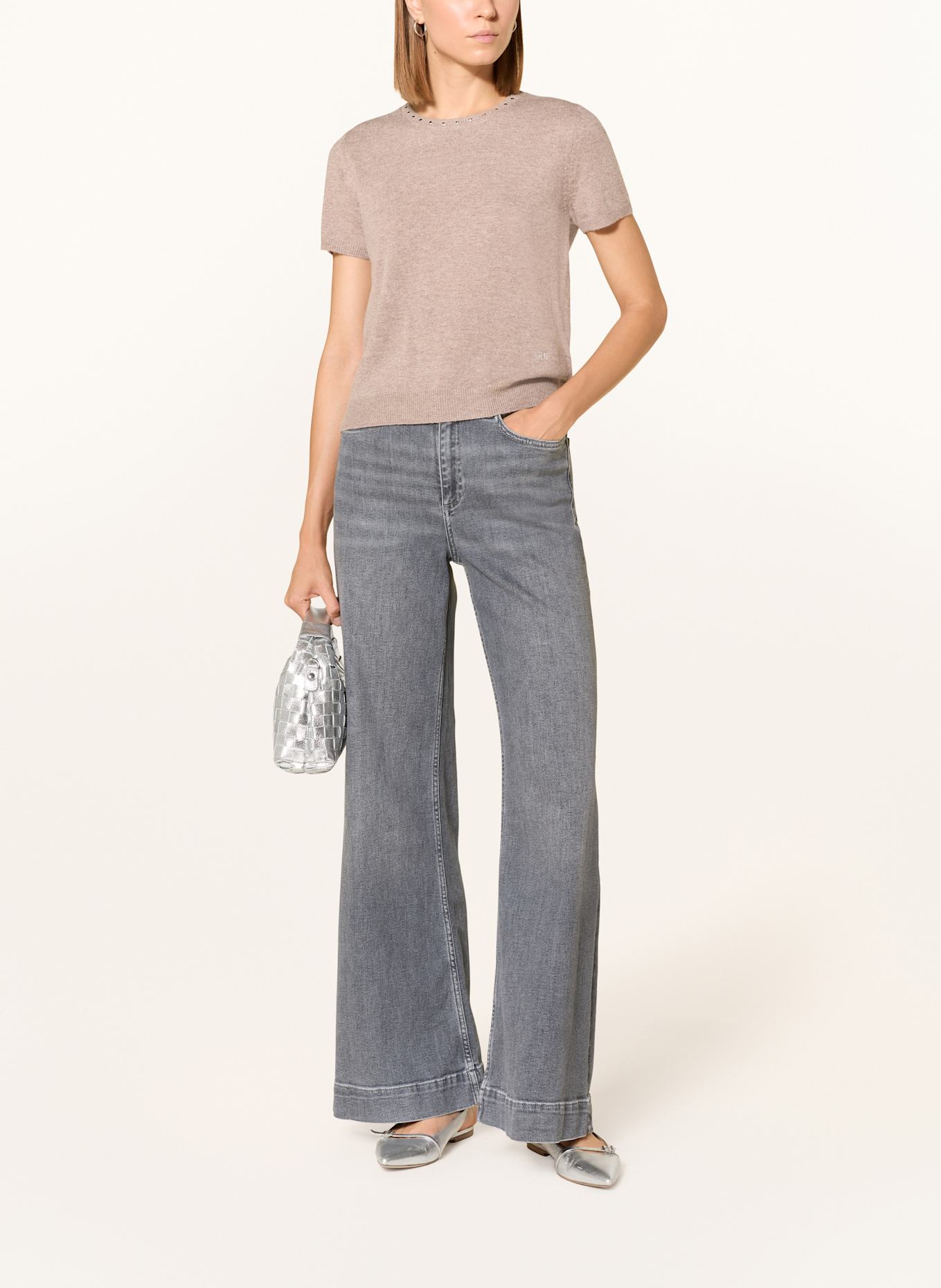 oui Strickshirt mit Nieten: TAUPE