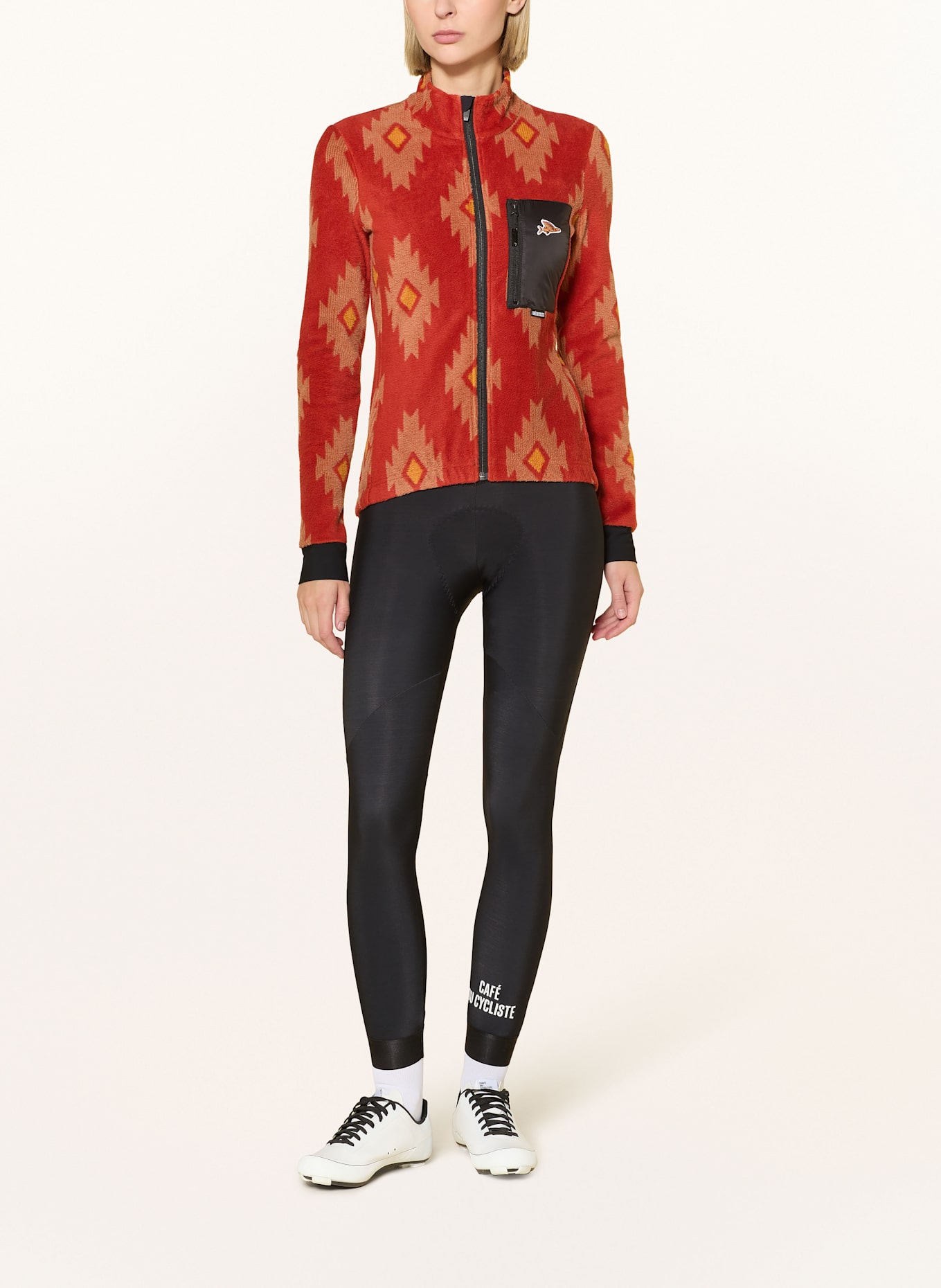 CAFÉ DU CYCLISTE Koszulka rowerowa SOLANGE: CZERWONY / JASNOPOMARAŃCZOWY / CIEMNOŻÓŁTY