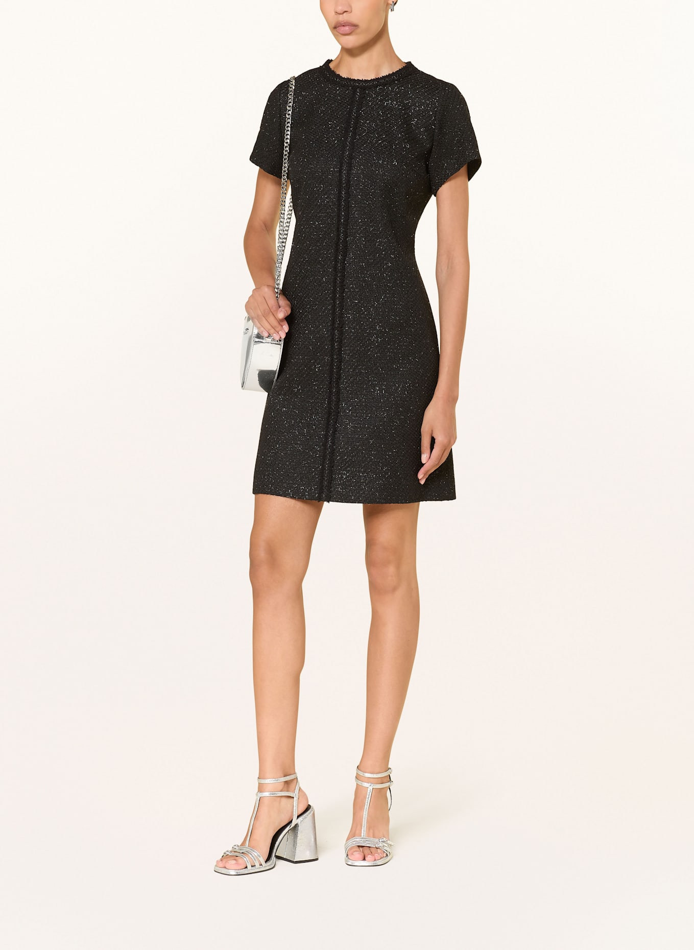 HUGO Etuikleid KIFARA aus Bouclé mit Glitzergarn: SCHWARZ