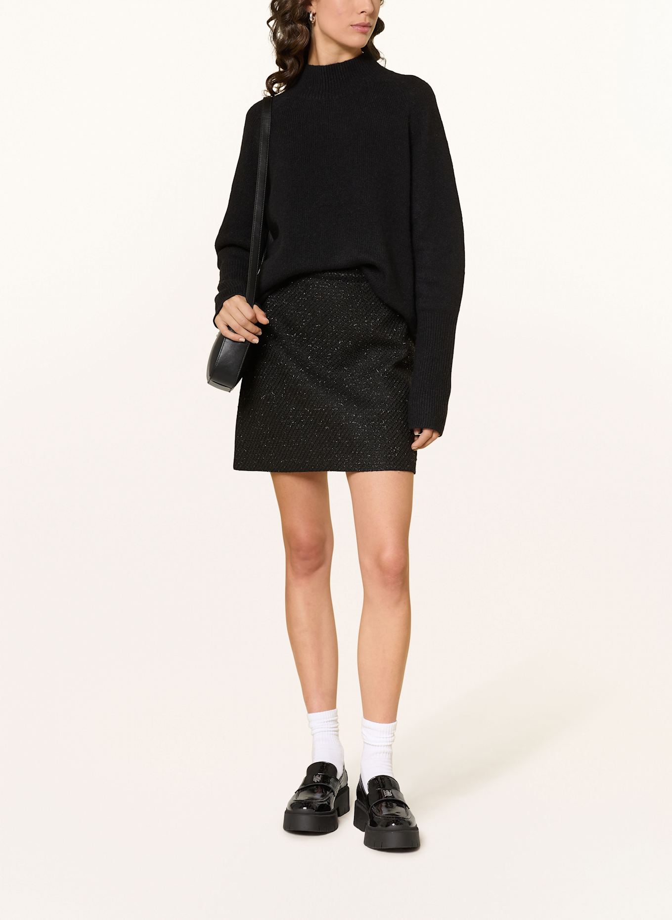 HUGO Bouclé-Rock RAFRANSI mit Glitzergarn: SCHWARZ