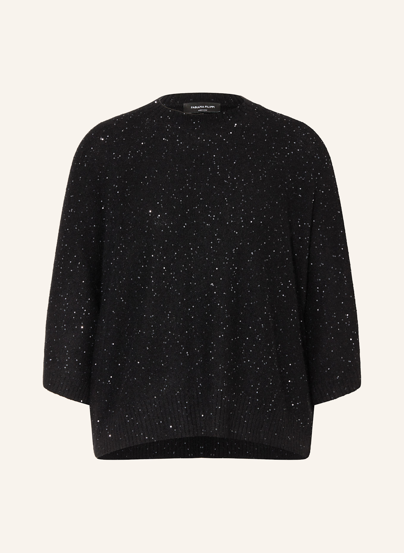 FABIANA FILIPPI Pullover mit 3/4-Arm und Pailletten: SCHWARZ