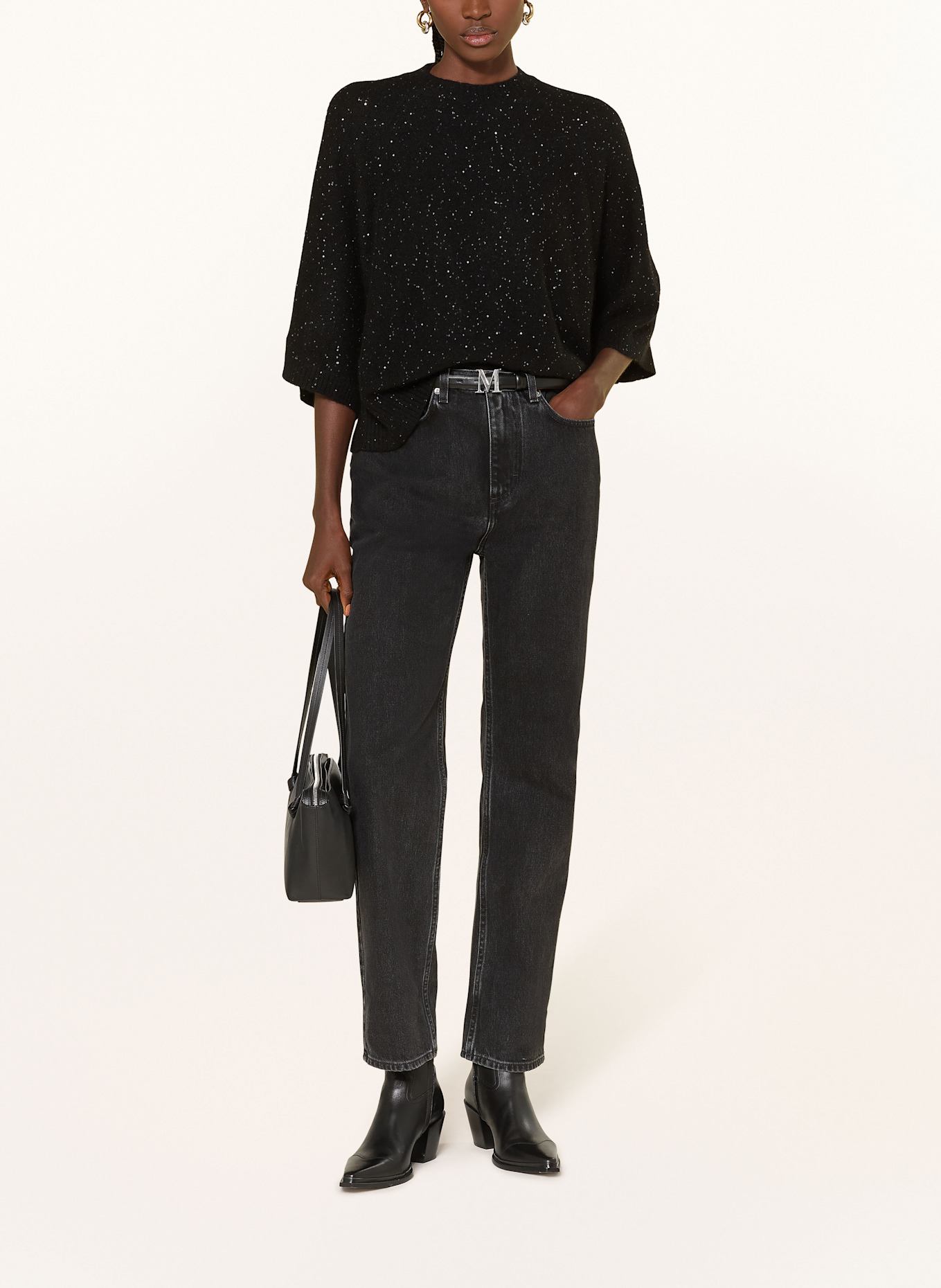 FABIANA FILIPPI Pullover mit 3/4-Arm und Pailletten: SCHWARZ