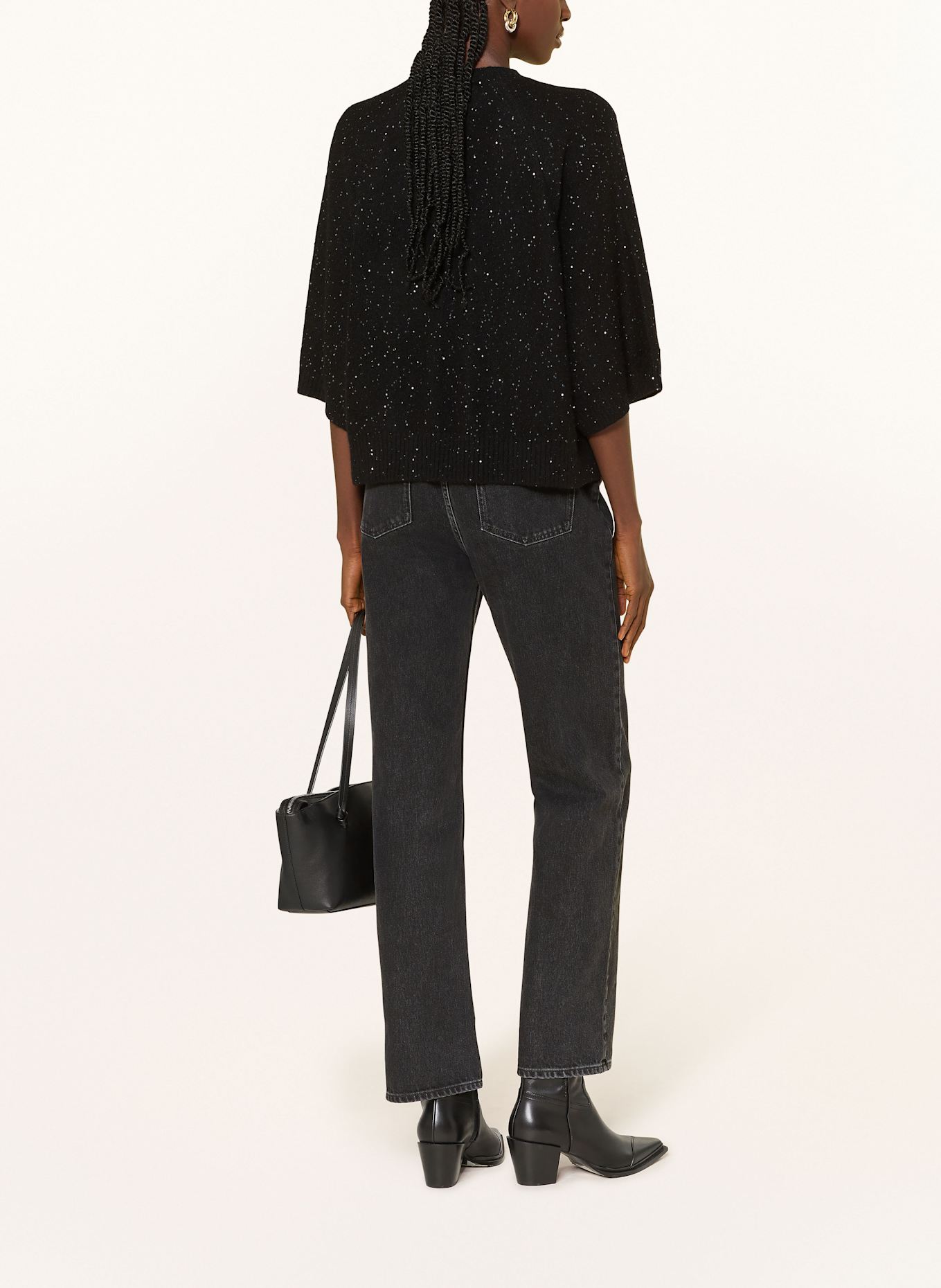FABIANA FILIPPI Pullover mit 3/4-Arm und Pailletten: SCHWARZ