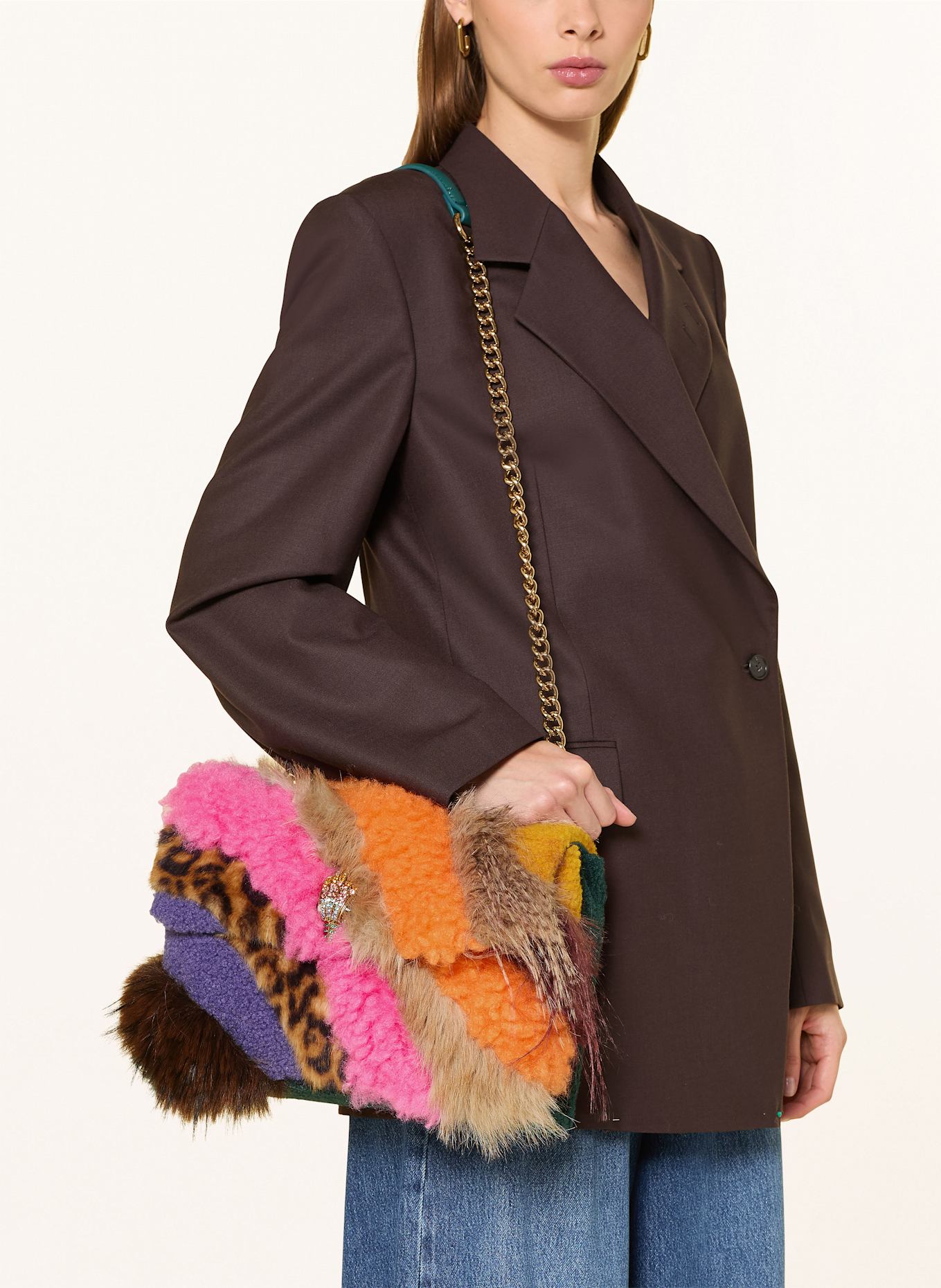 KURT GEIGER Torba na ramię KENSINGTON: PETROL / JASKRAWY MOCNORÓŻOWY / POMARAŃCZOWY