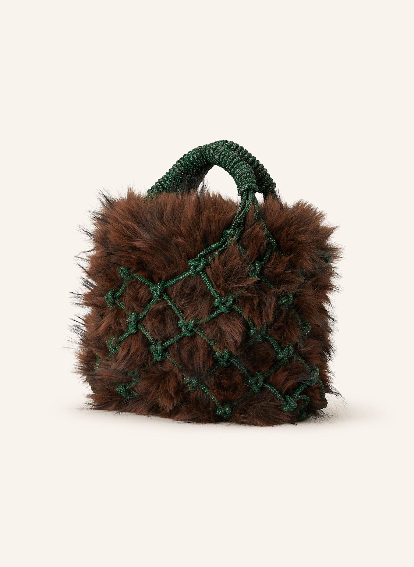 KURT GEIGER Handtasche MACRAME CRSYTAL SMALL mit Schmucksteinen: DUNKELBRAUN / GRÜN