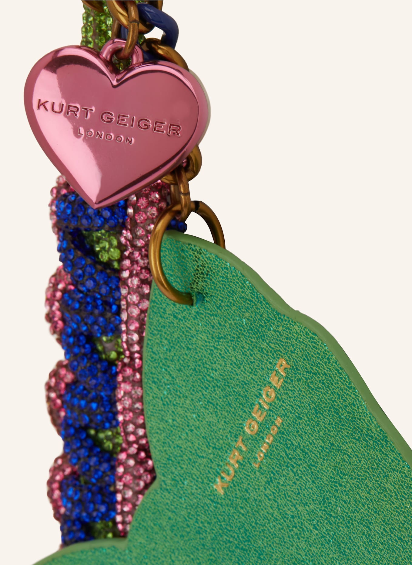 KURT GEIGER Taschenanhänger CRYSTAL ROPE CHARM: GRÜN / PINK / BLAU