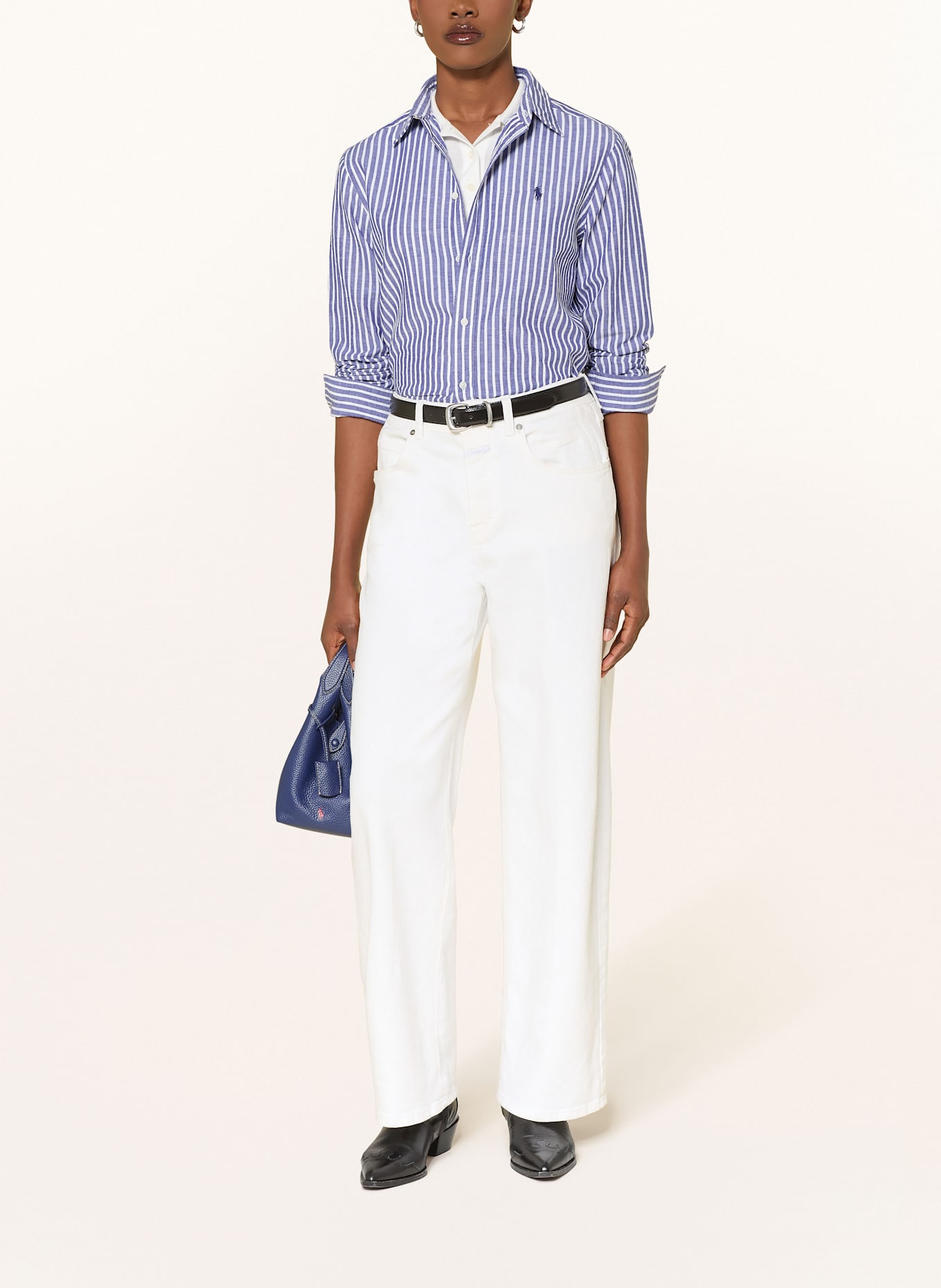 POLO RALPH LAUREN Hemdbluse: WEISS / DUNKELBLAU