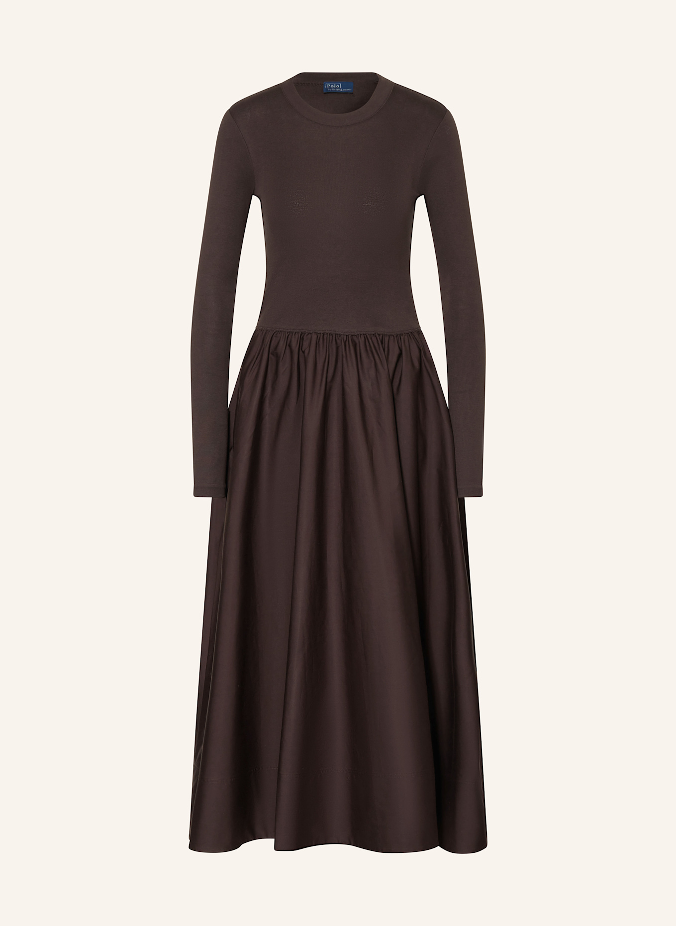 POLO RALPH LAUREN Kleid im Materialmix: DUNKELBRAUN