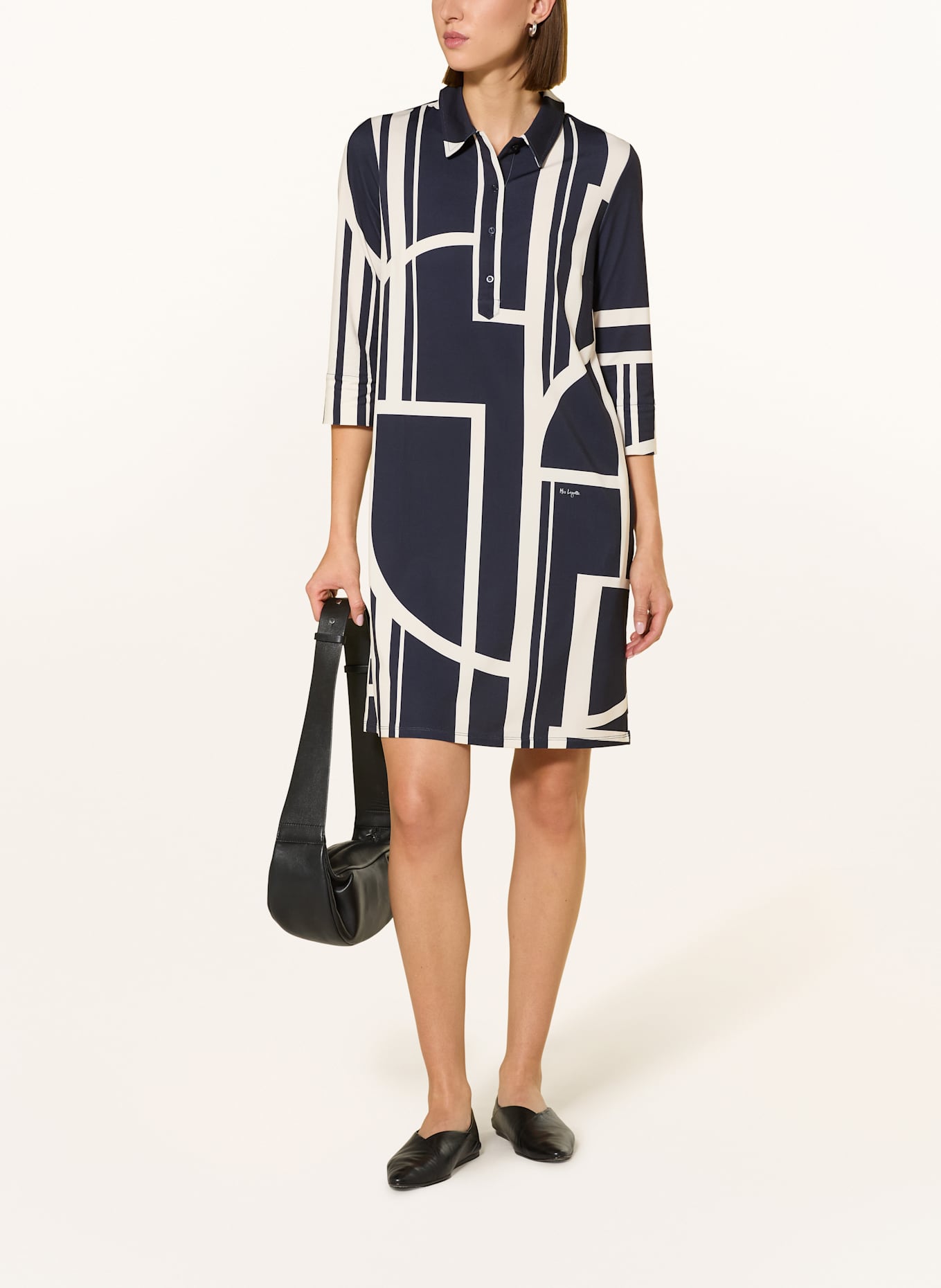 Miss Lagotte Hemdblusenkleid aus Satin und mit 3/4-Arm: DUNKELBLAU / ECRU