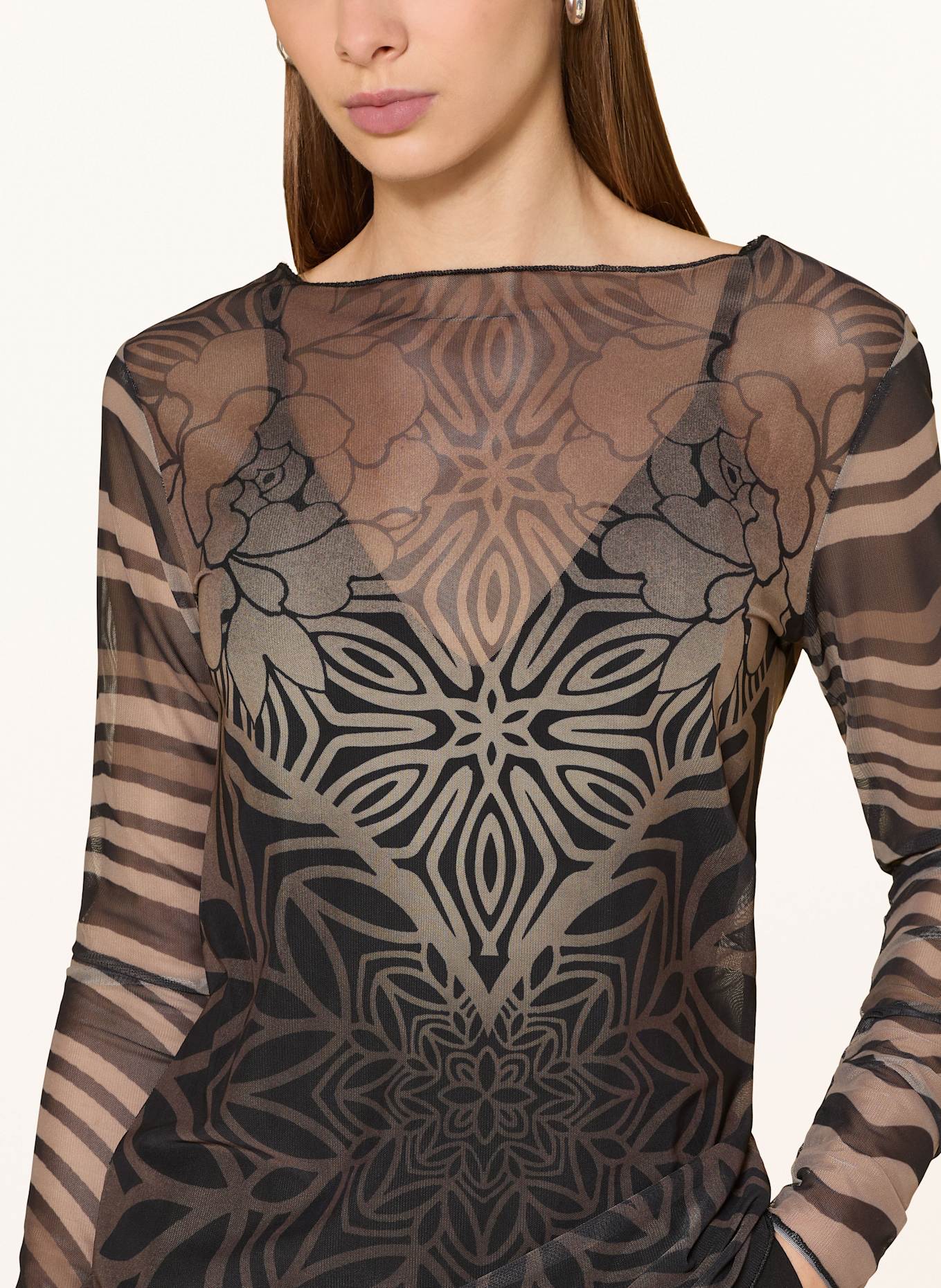 Grace Longsleeve aus Mesh: SCHWARZ / BEIGE / BRAUN