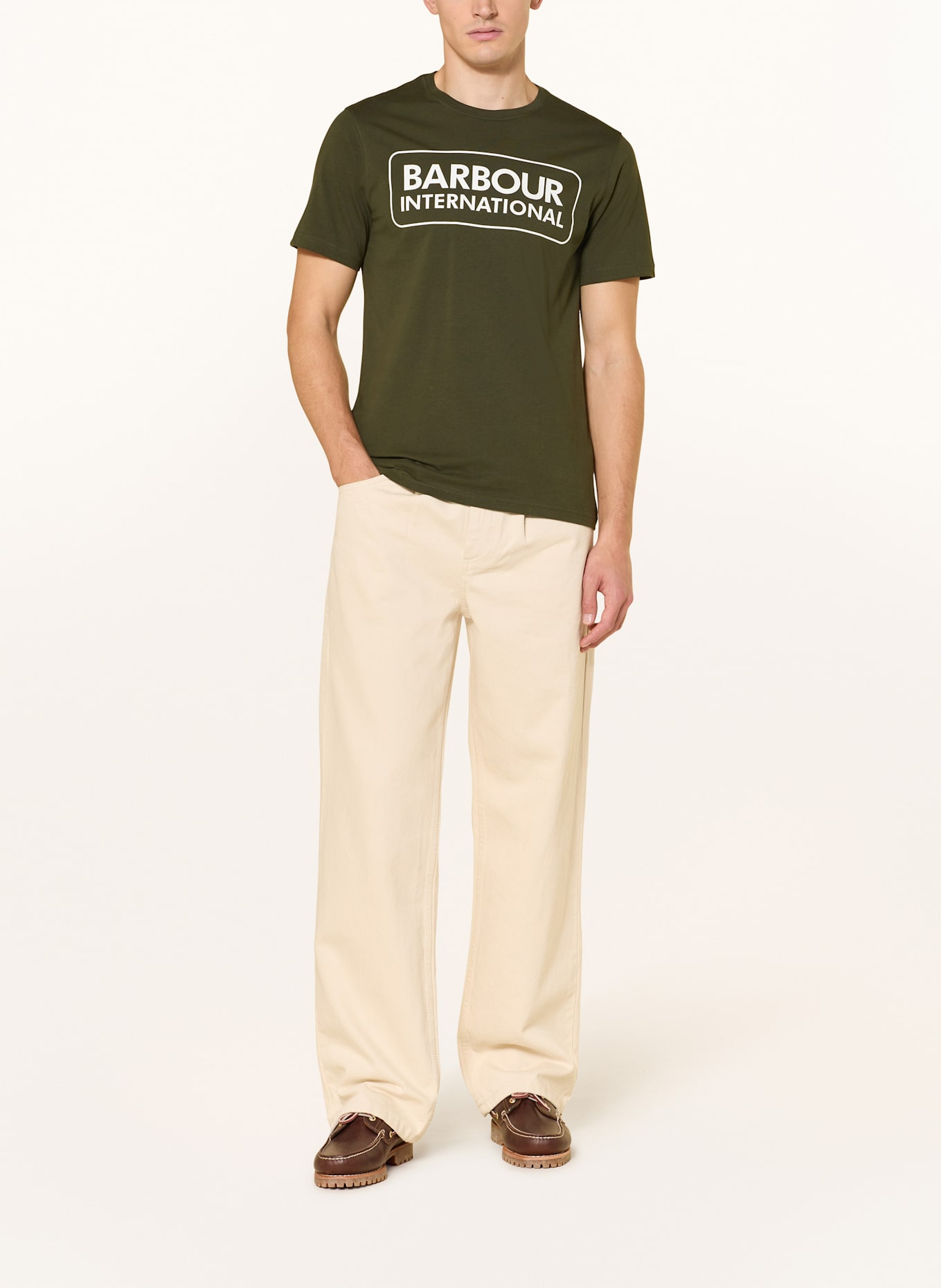 BARBOUR INTERNATIONAL T-Shirt: DUNKELGRÜN / WEISS