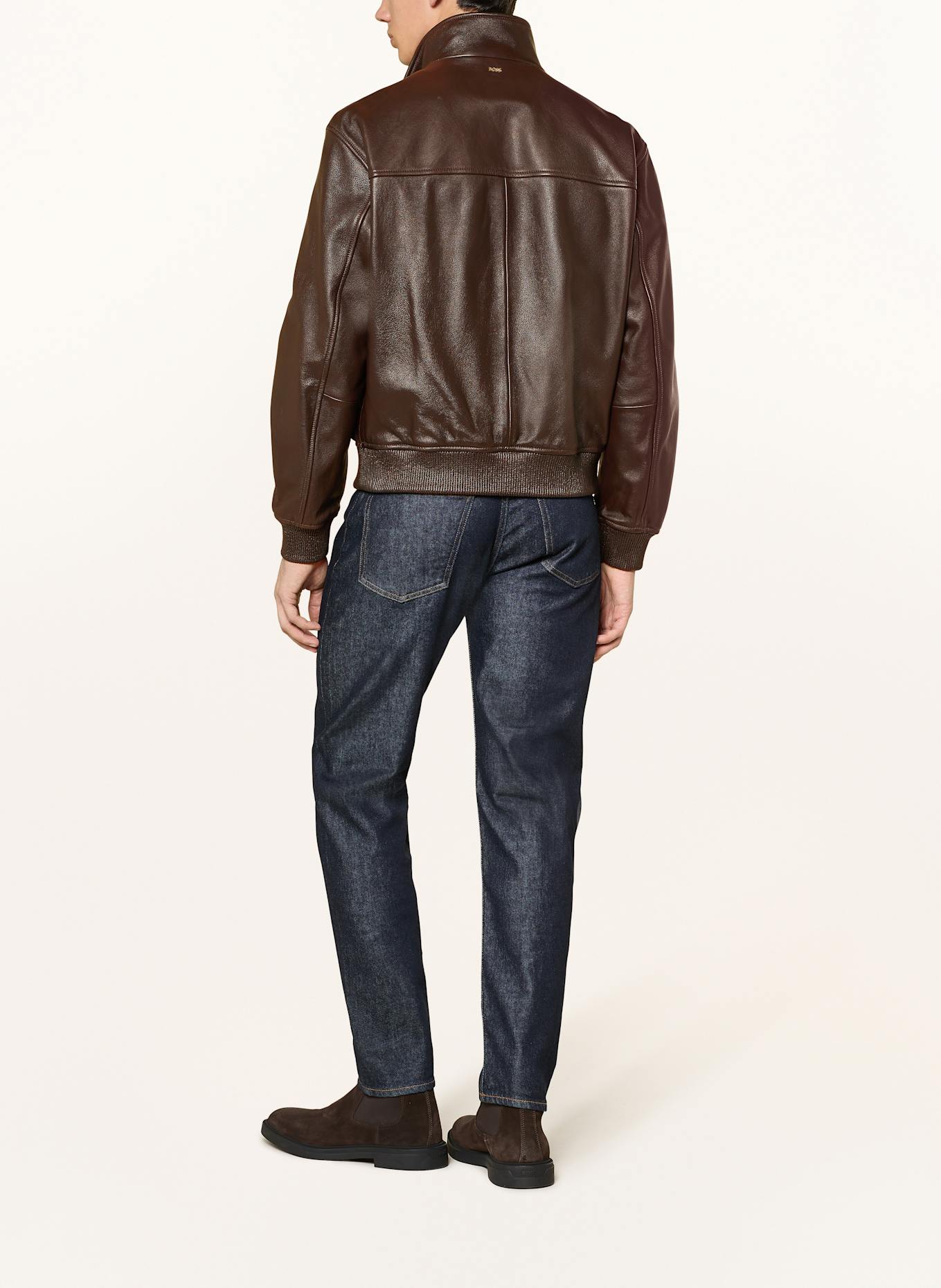 BOSS Lederjacke MANDER: DUNKELBRAUN