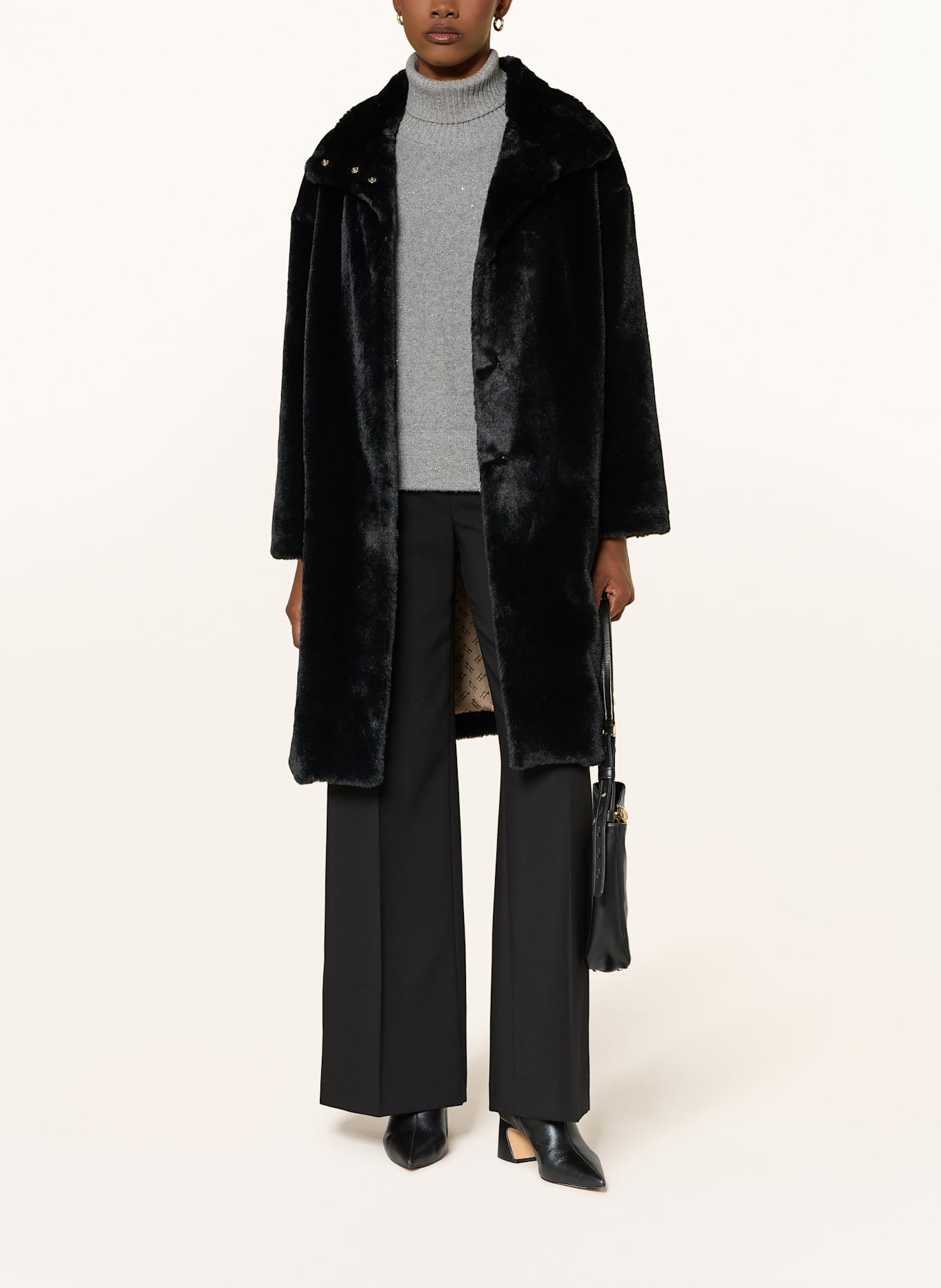 HERNO Kunstpelz-Mantel: SCHWARZ
