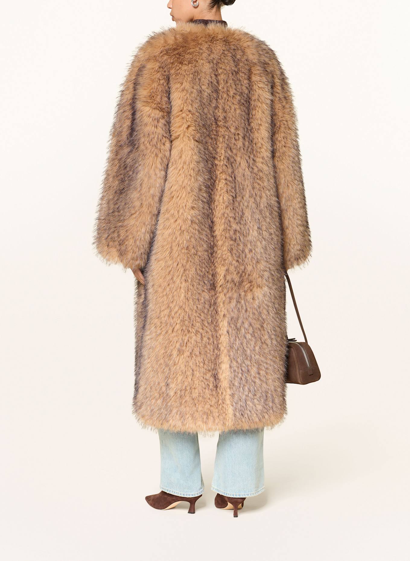 ROTATE Kunstfell-Mantel: SCHWARZ / BRAUN