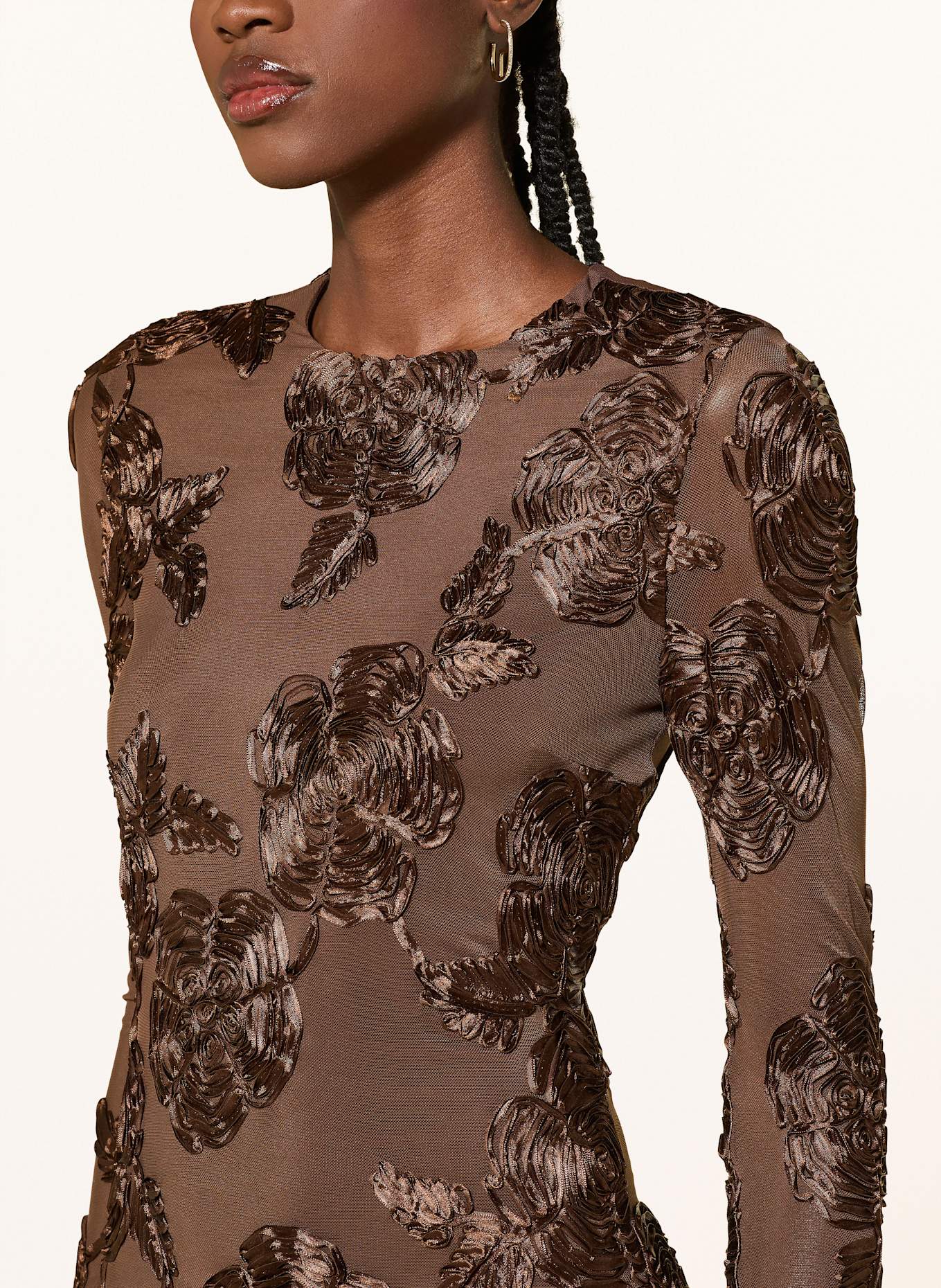 ROTATE Mesh-Kleid: BRAUN