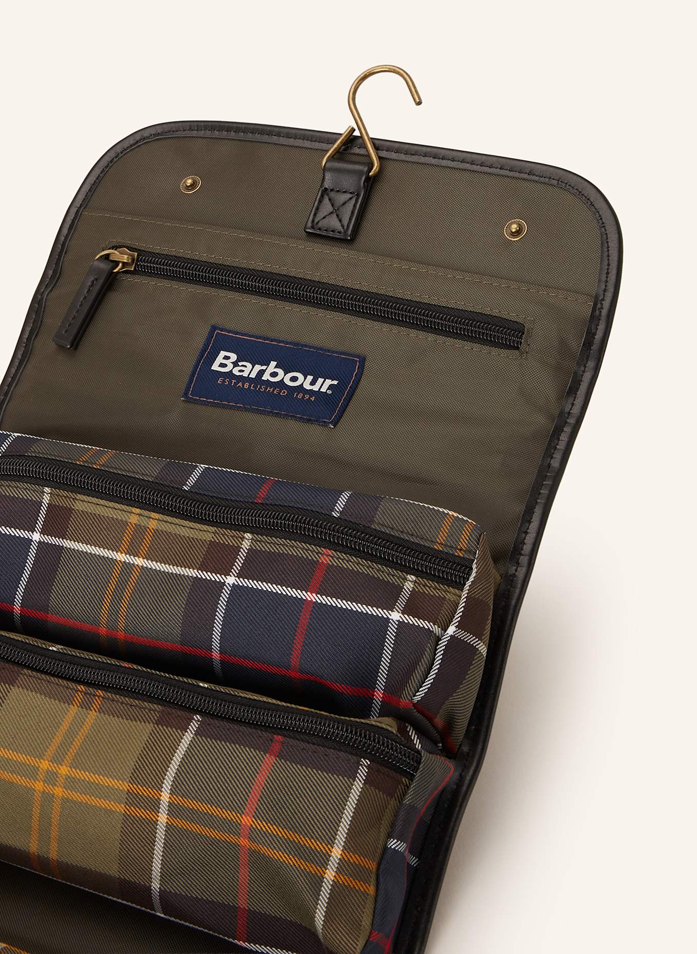 Barbour Kulturtasche TARTAN: OLIV / DUNKELBLAU / ROT