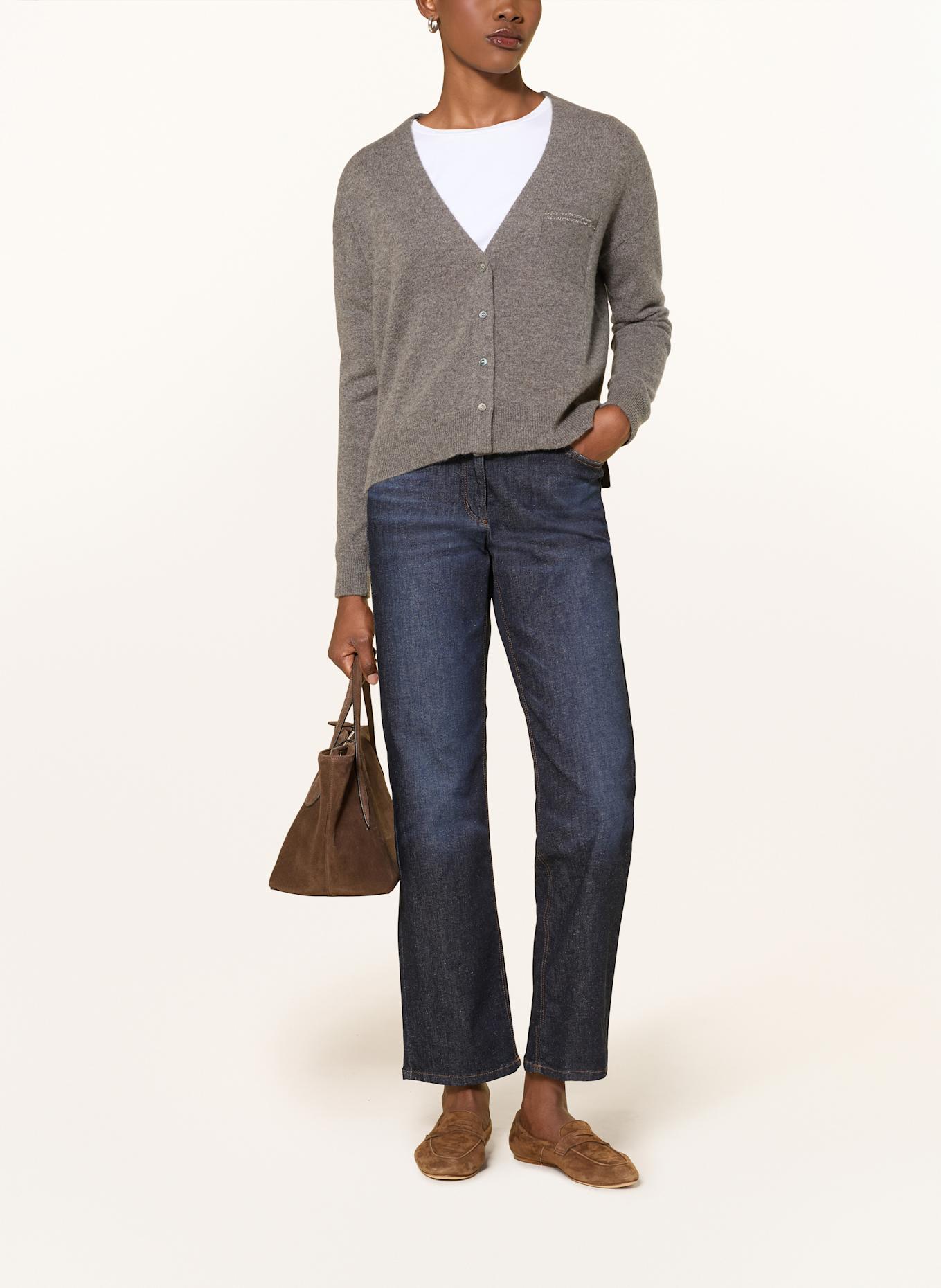 HEMISPHERE Strickjacke aus Cashmere mit Schmucksteinen: GRAU