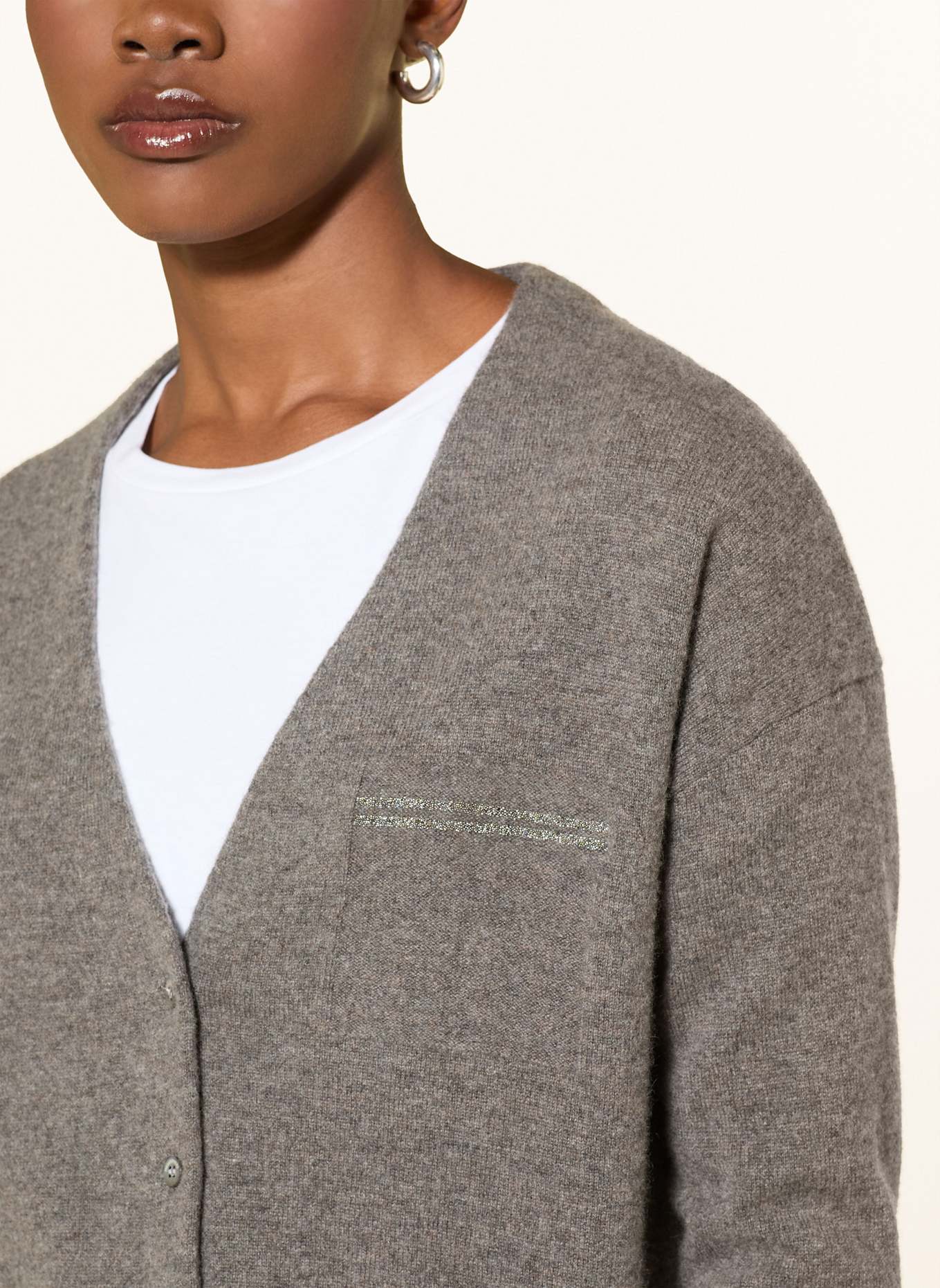 HEMISPHERE Strickjacke aus Cashmere mit Schmucksteinen: GRAU