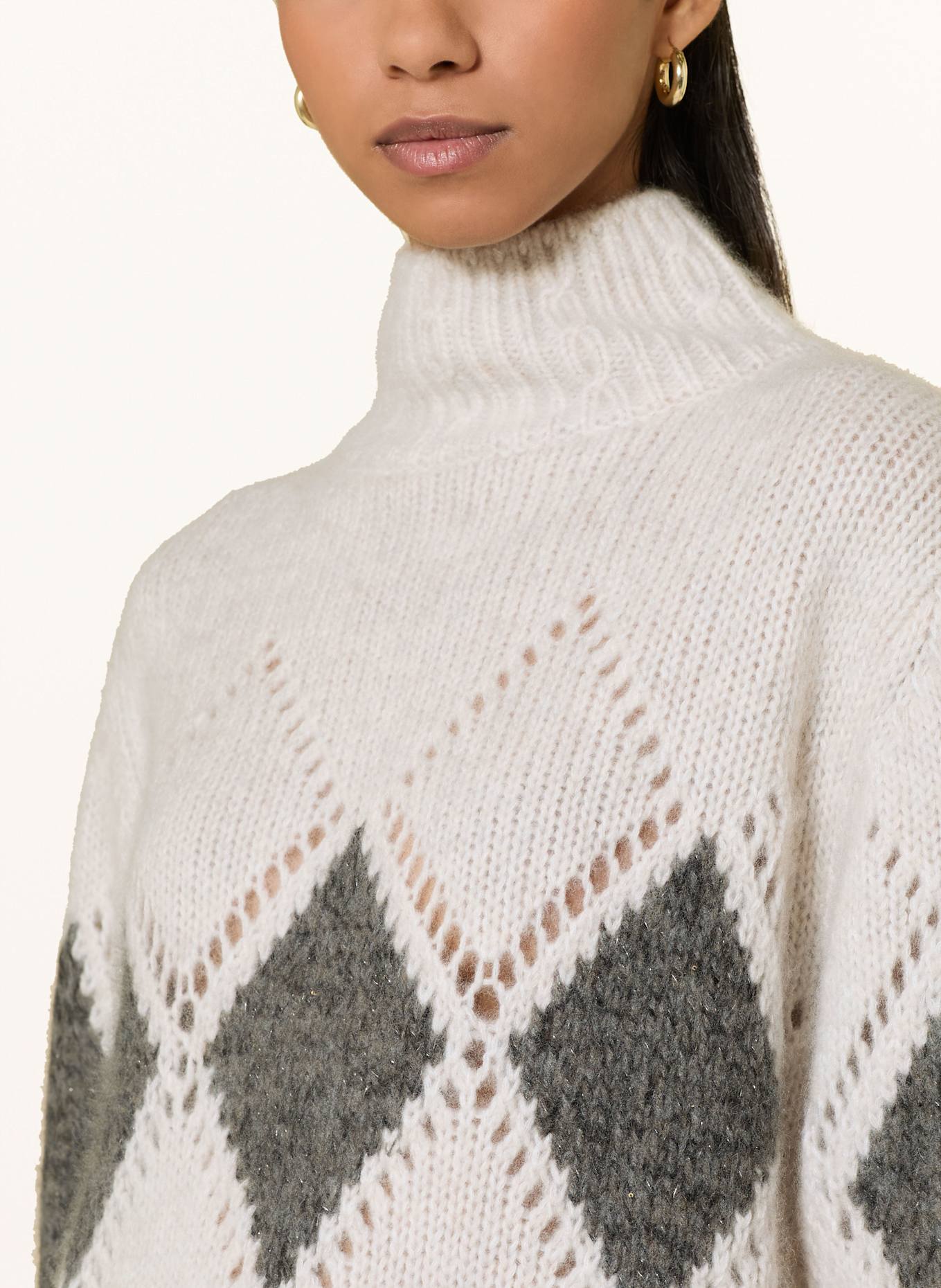 HEMISPHERE Pullover mit Cashmere: CREME / DUNKELGRAU