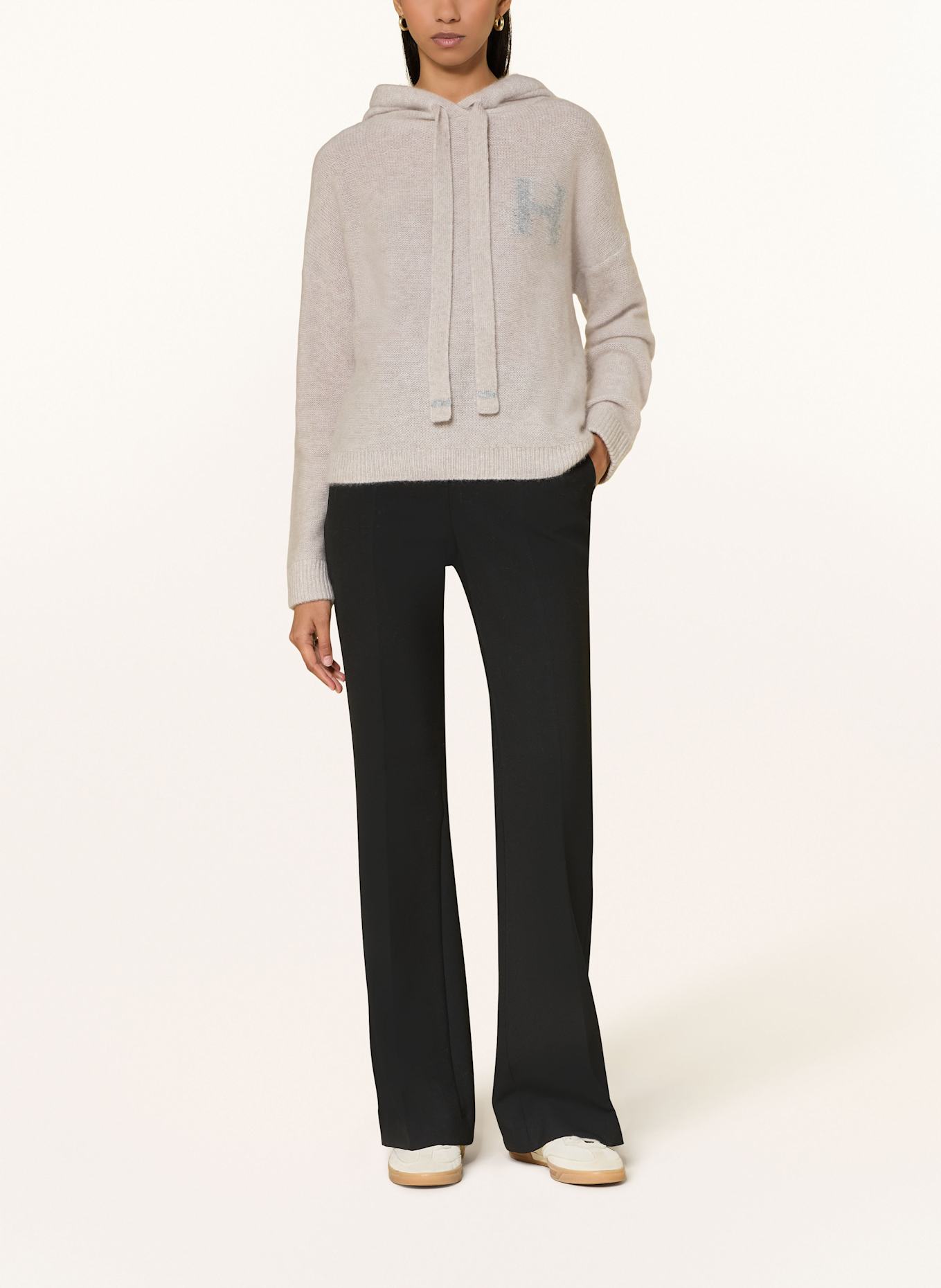 HEMISPHERE Knit hoodie with cashmere: SILVER / BEIGE / LIGHT GRAY