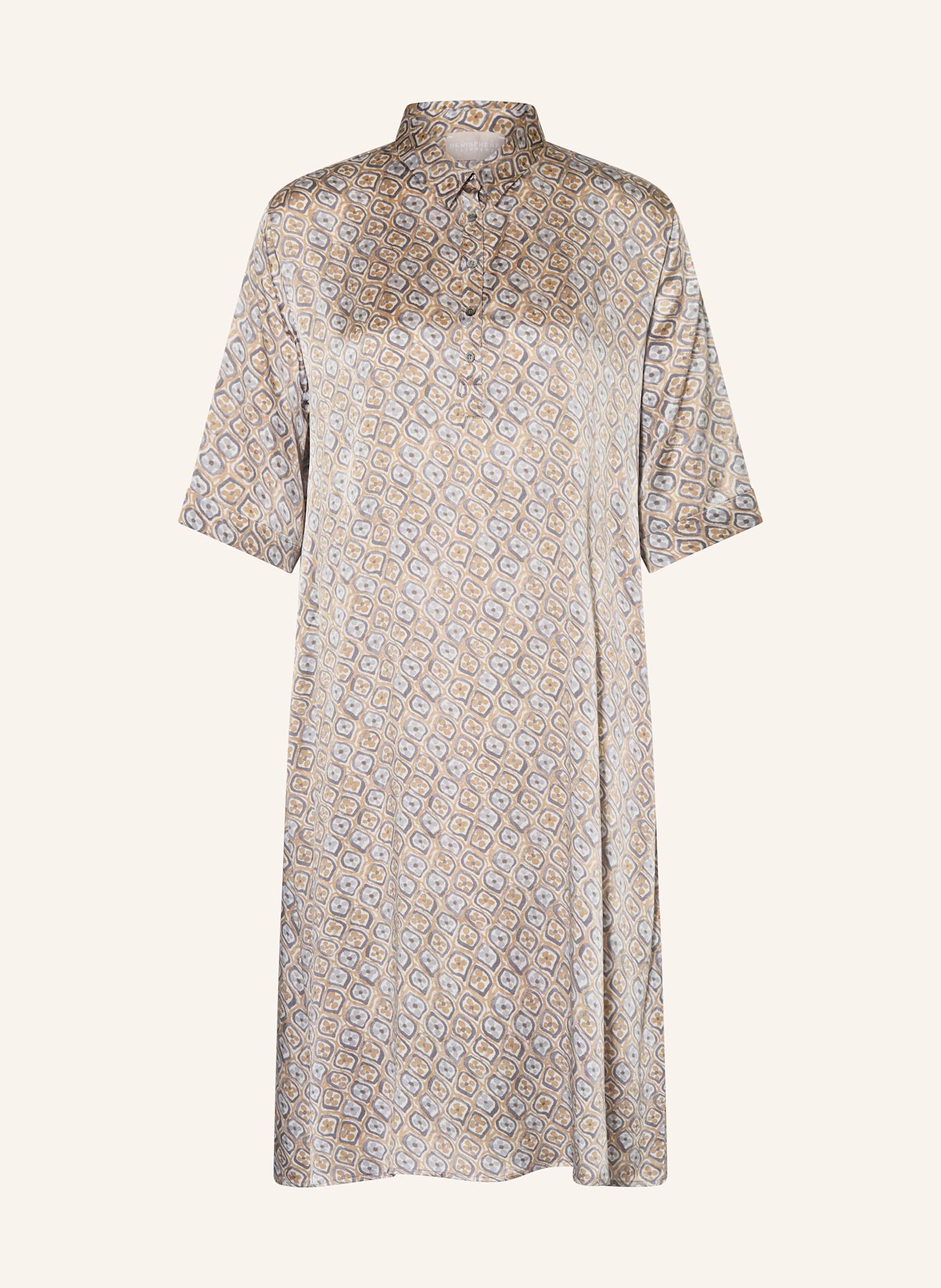 HEMISPHERE Hemdblusenkleid aus Seide: BLAUGRAU / HELLBRAUN