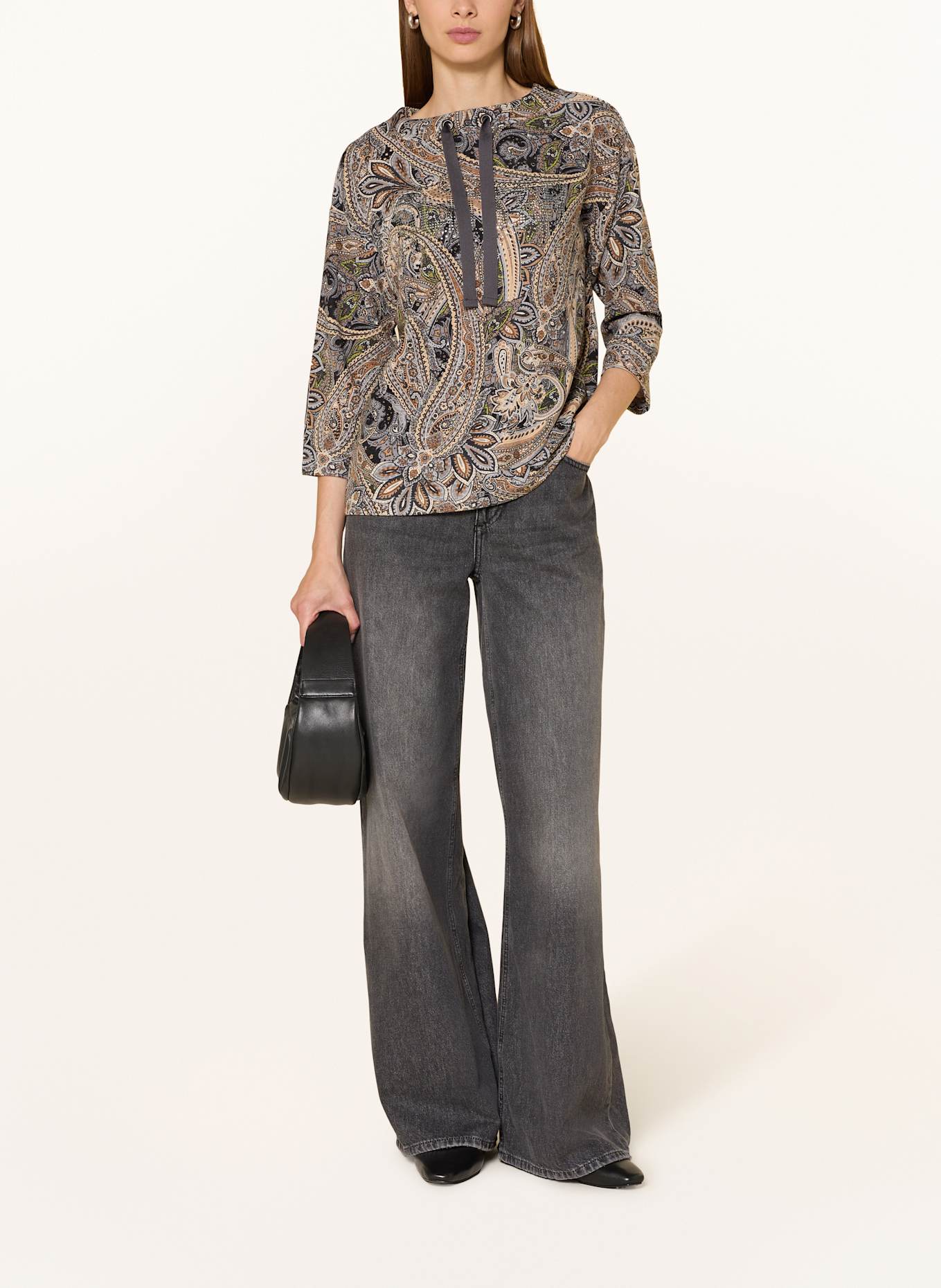 Betty Barclay Sweatshirt mit 3/4-Arm und Schmucksteinen: GRAU / HELLBRAUN / GRÜN