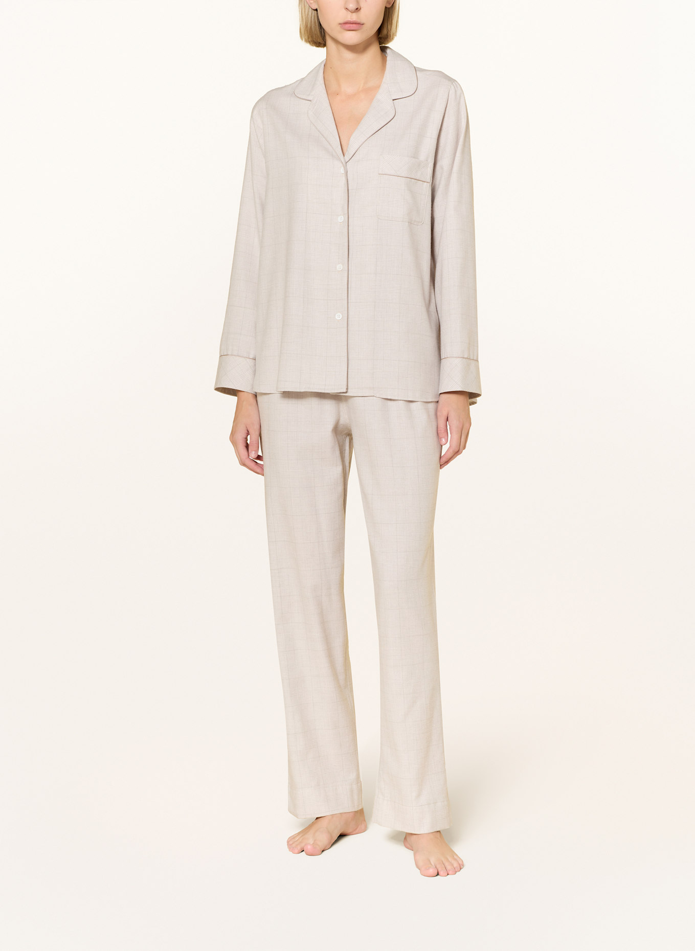 zimmerli Schlafanzug COZY FLANELL aus Flanell: HELLGRAU / ECRU