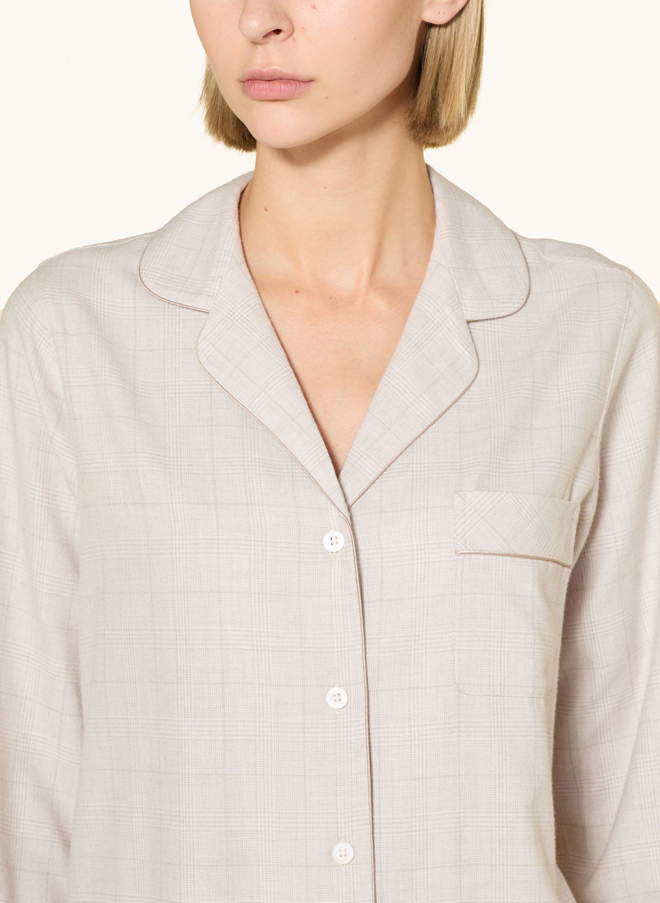 zimmerli Schlafanzug COZY FLANELL aus Flanell: HELLGRAU / ECRU