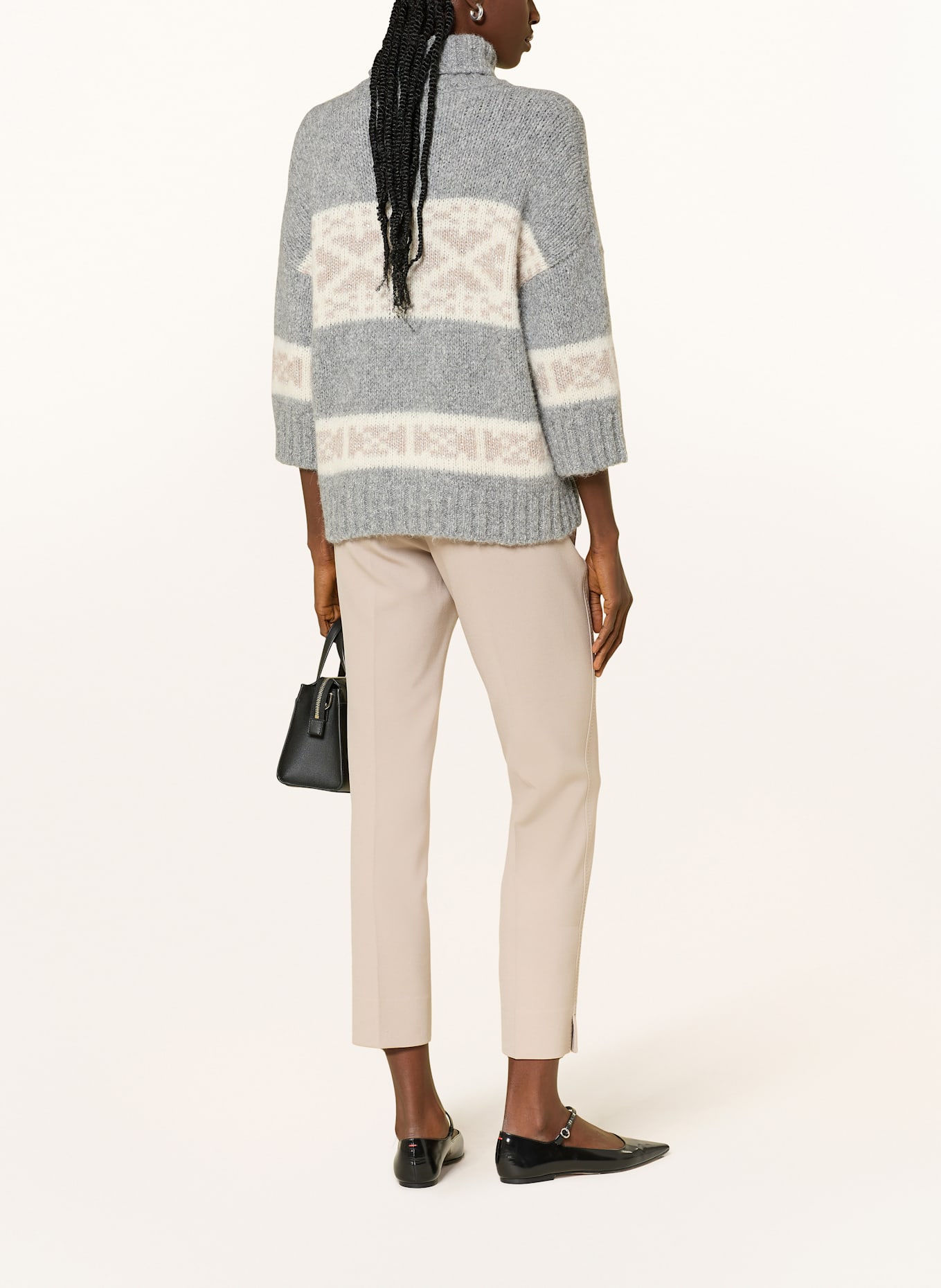 PESERICO Rollkragenpullover mit Alpaka und Pailletten: GRAU / CREME / SILBER