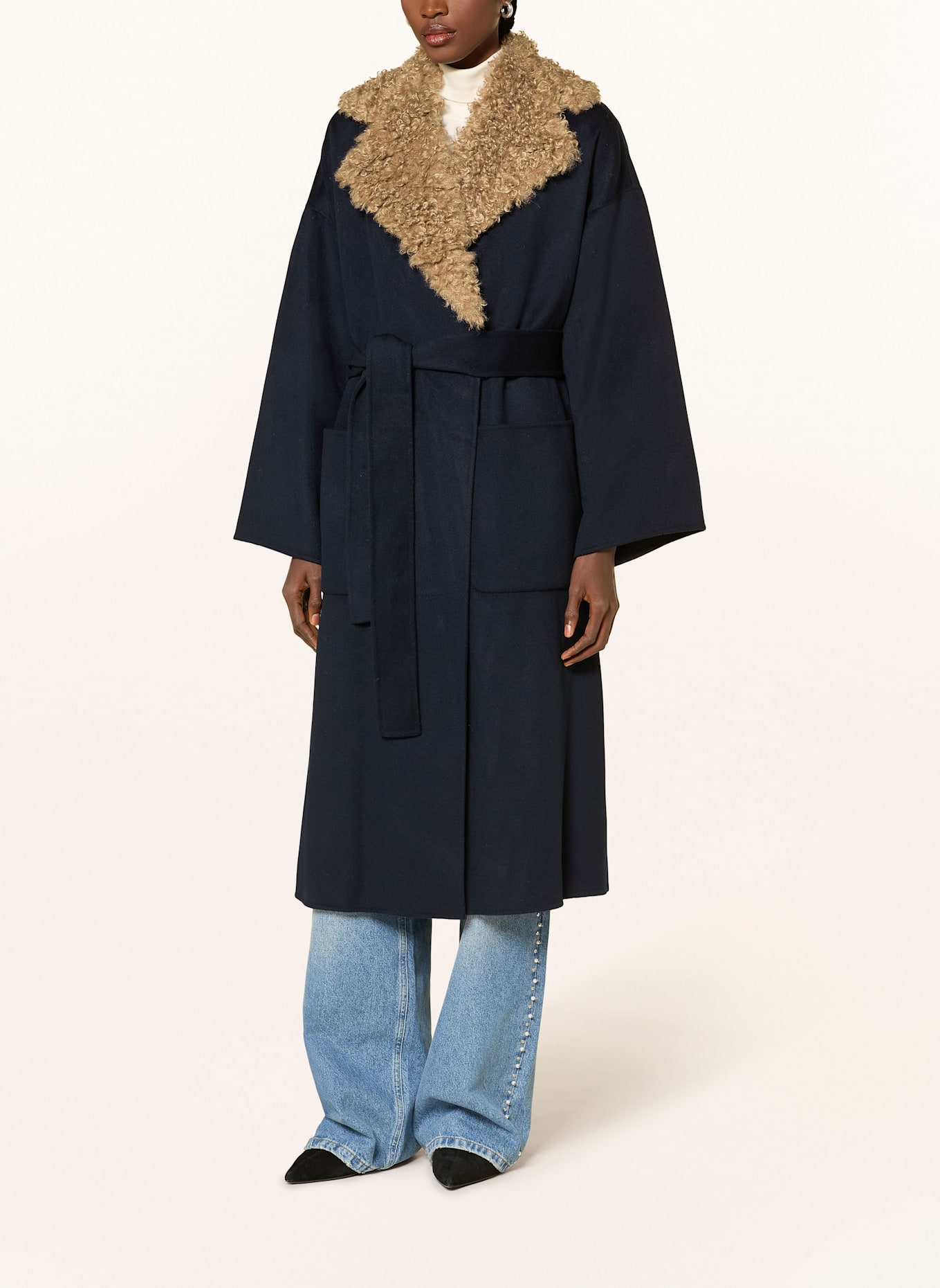 ESSENTIEL ANTWERP Wollmantel IRNO mit Kunstfell: DUNKELBLAU