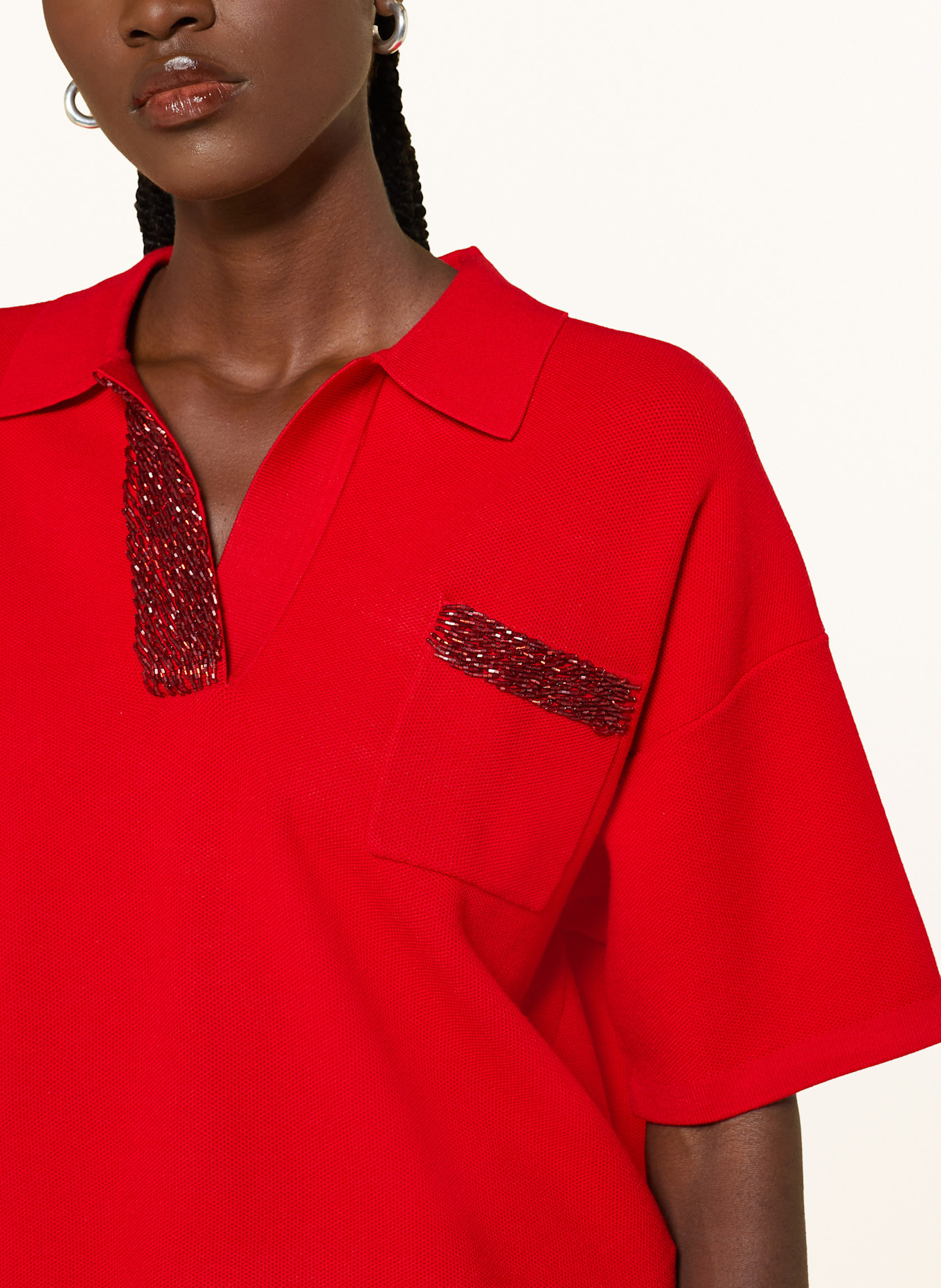 ESSENTIEL ANTWERP Strick-Poloshirt INTERNATIONNAL mit Schmuckperlen: ROT